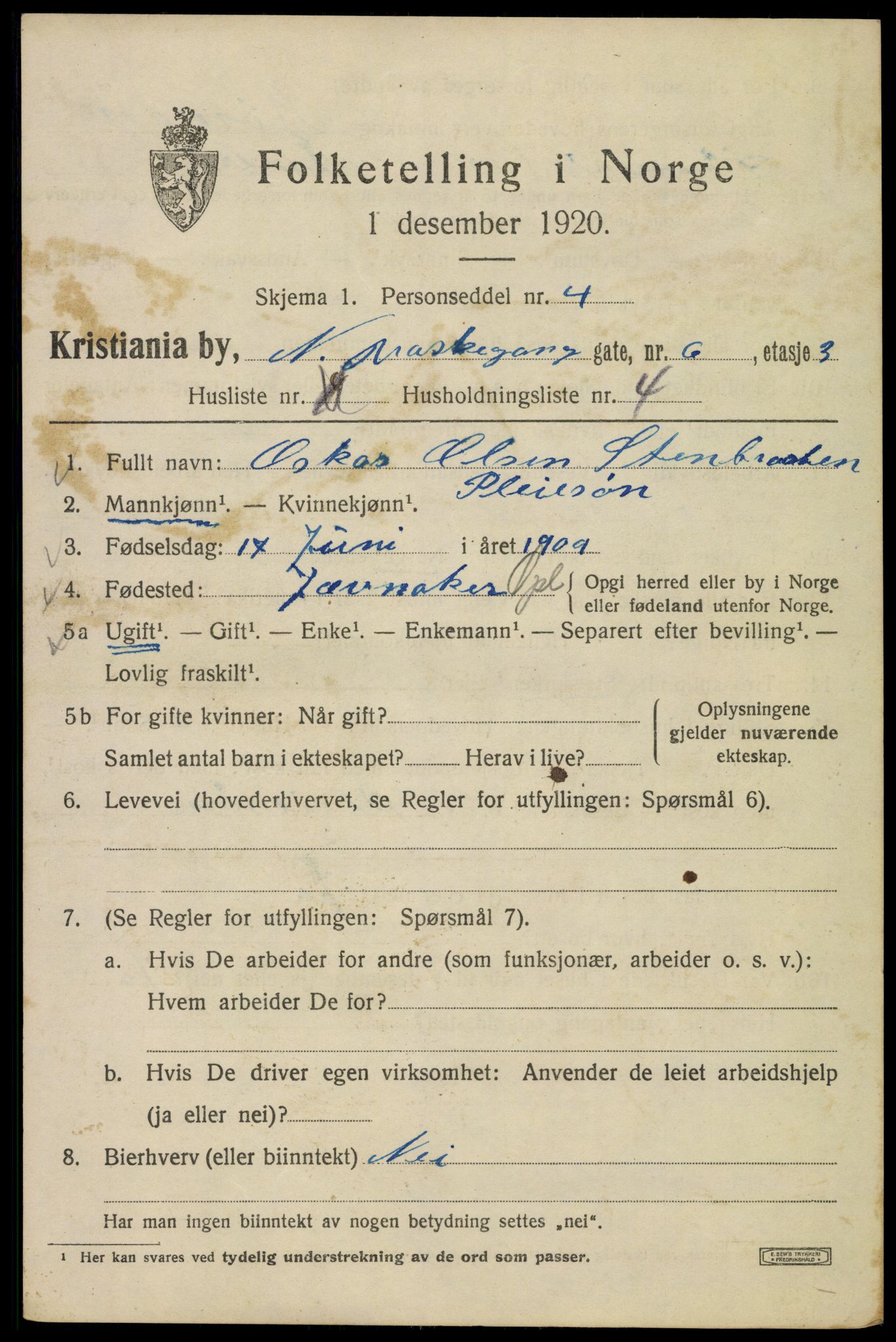 SAO, 1920 census for Kristiania, 1920, p. 410629