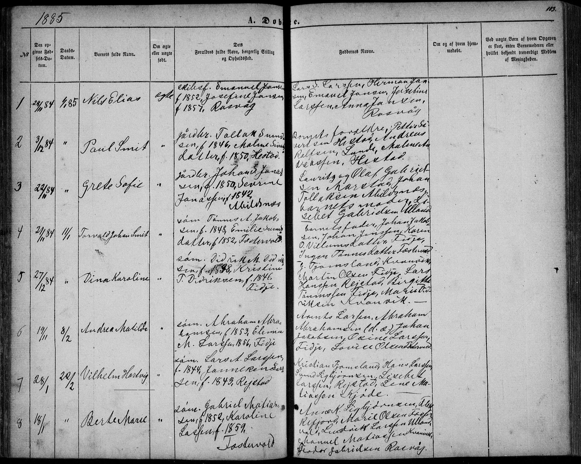 Flekkefjord sokneprestkontor, AV/SAK-1111-0012/F/Fb/Fbb/L0003: Parish register (copy) no. B 3, 1867-1889, p. 103