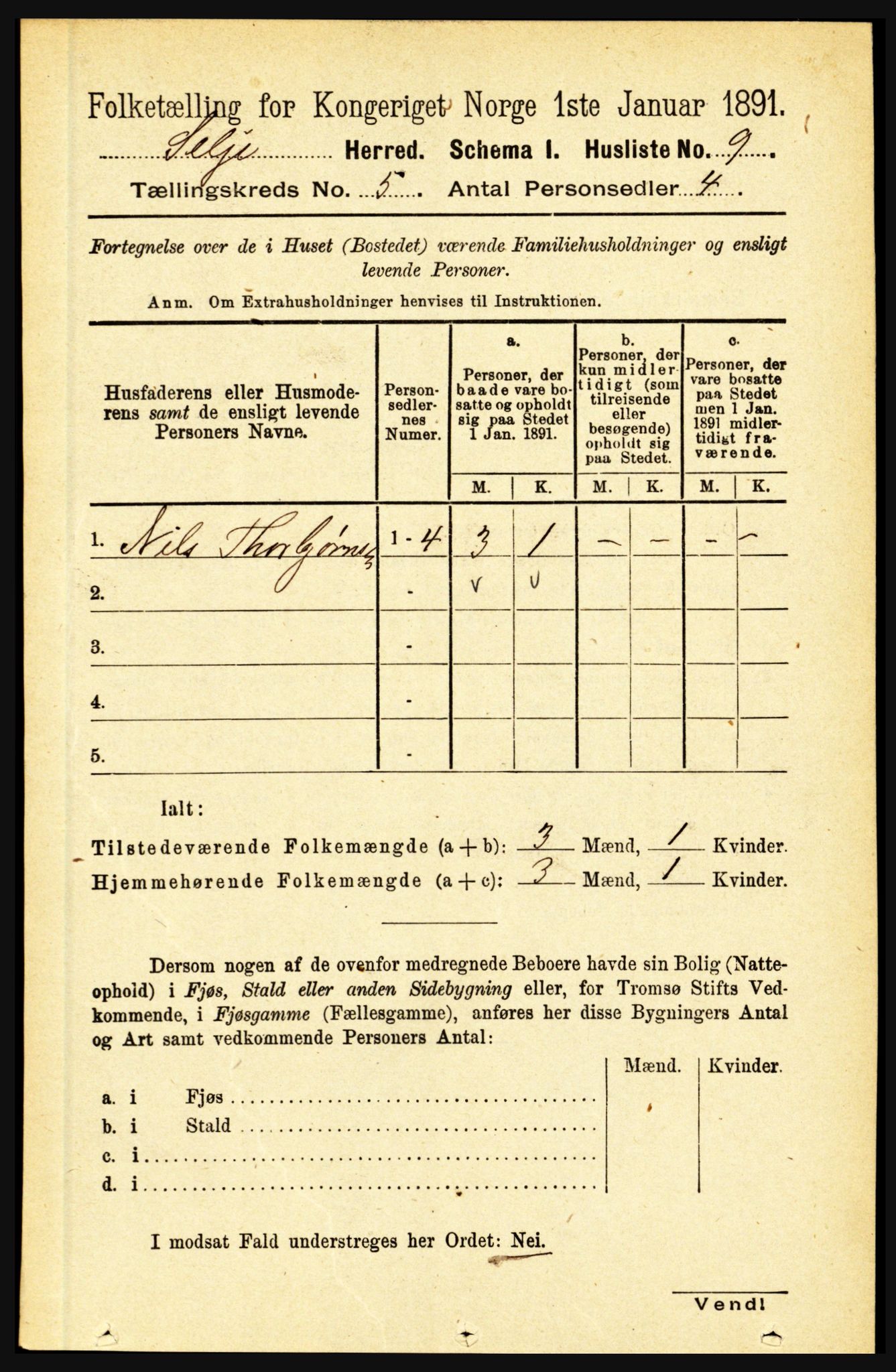 RA, 1891 census for 1441 Selje, 1891, p. 1360