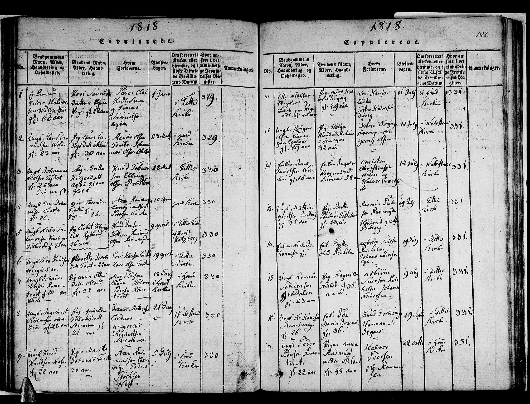 Stord sokneprestembete, AV/SAB-A-78201/H/Haa: Parish register (official) no. A 5, 1816-1825, p. 192