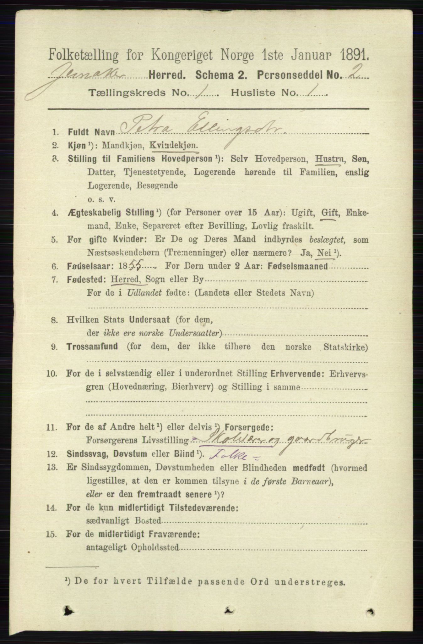 RA, 1891 census for 0532 Jevnaker, 1891, p. 115