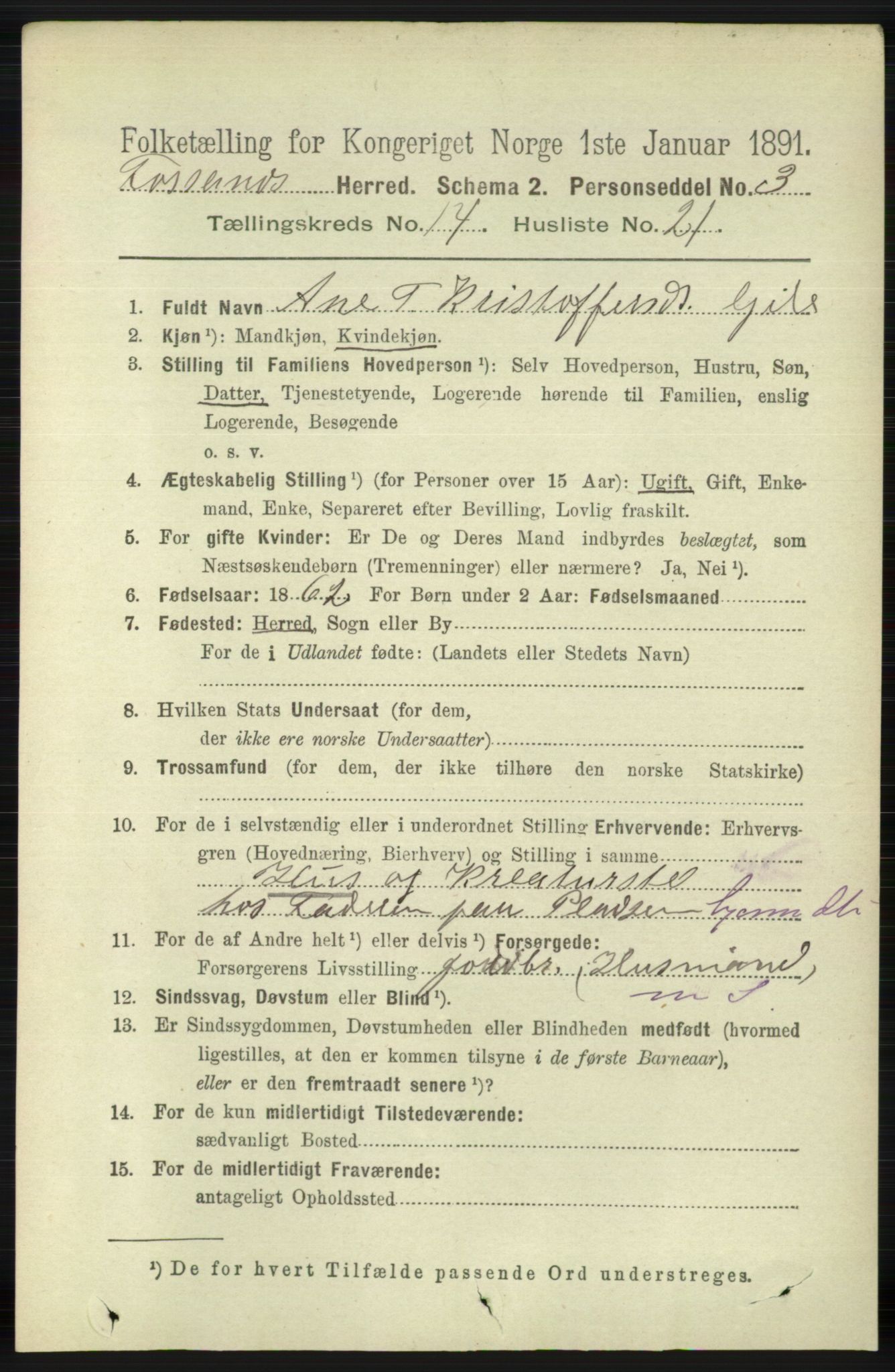 RA, 1891 census for 1129 Forsand, 1891, p. 2366