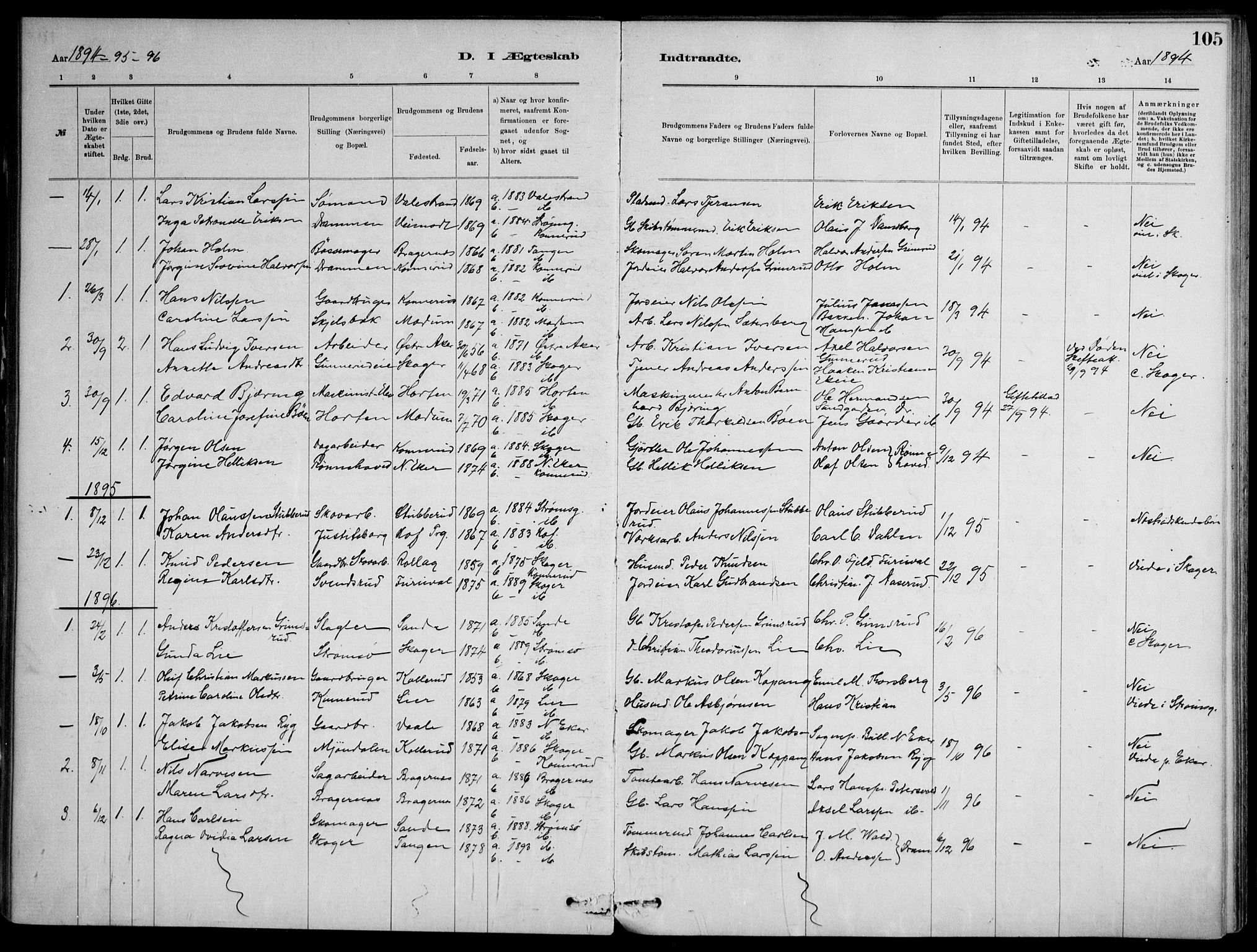 Skoger kirkebøker, AV/SAKO-A-59/F/Fb/L0001: Parish register (official) no. II 1, 1885-1913, p. 105