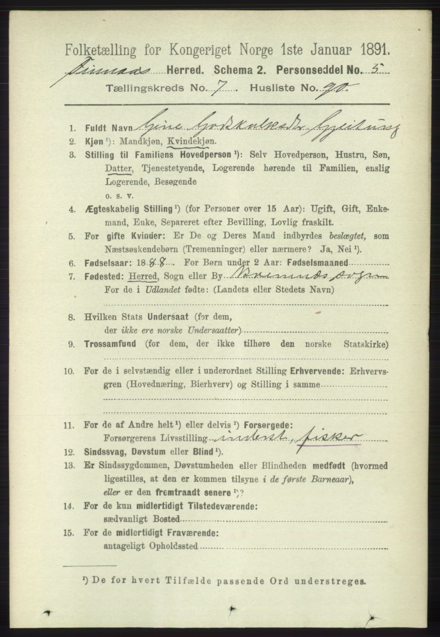 RA, 1891 census for 1218 Finnås, 1891, p. 3281