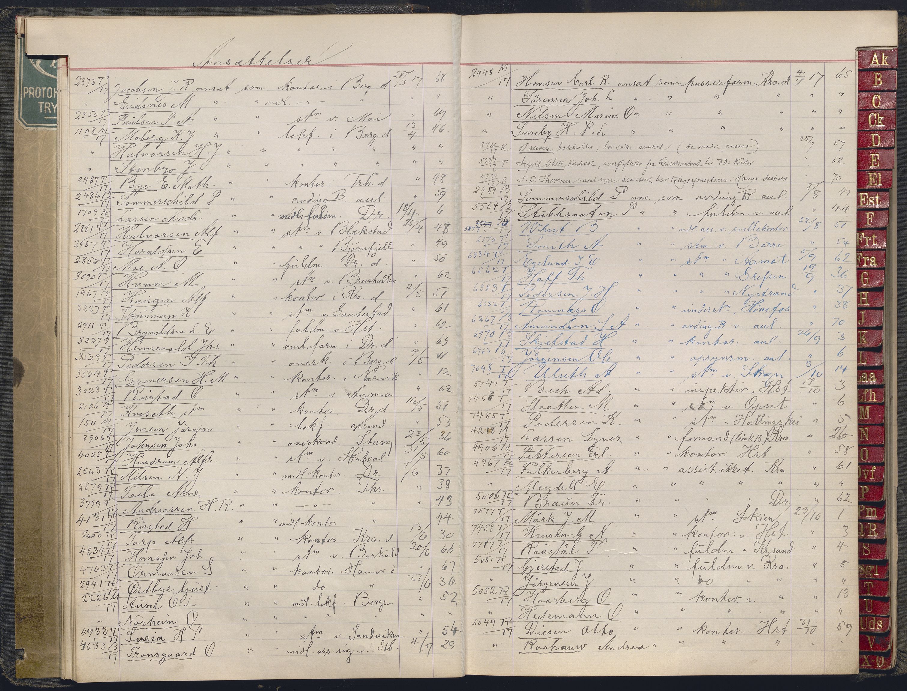 Norges statsbaner, Administrasjons- økonomi- og personalavdelingen, RA/S-3412/A/Aa/L0035: Register til forhandlingsprotokoll, 1915-1919