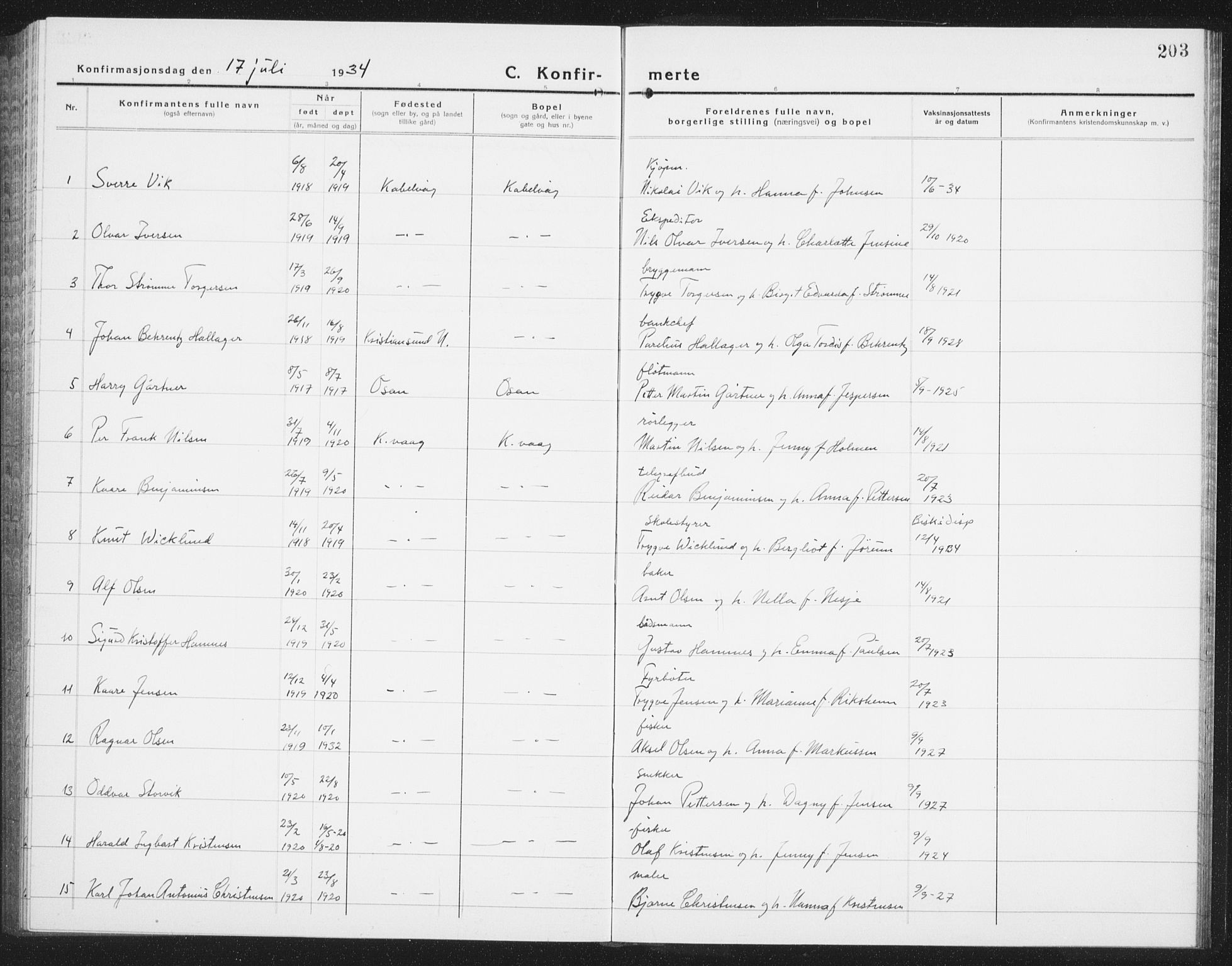 Ministerialprotokoller, klokkerbøker og fødselsregistre - Nordland, SAT/A-1459/874/L1081: Parish register (copy) no. 874C10, 1925-1941, p. 203