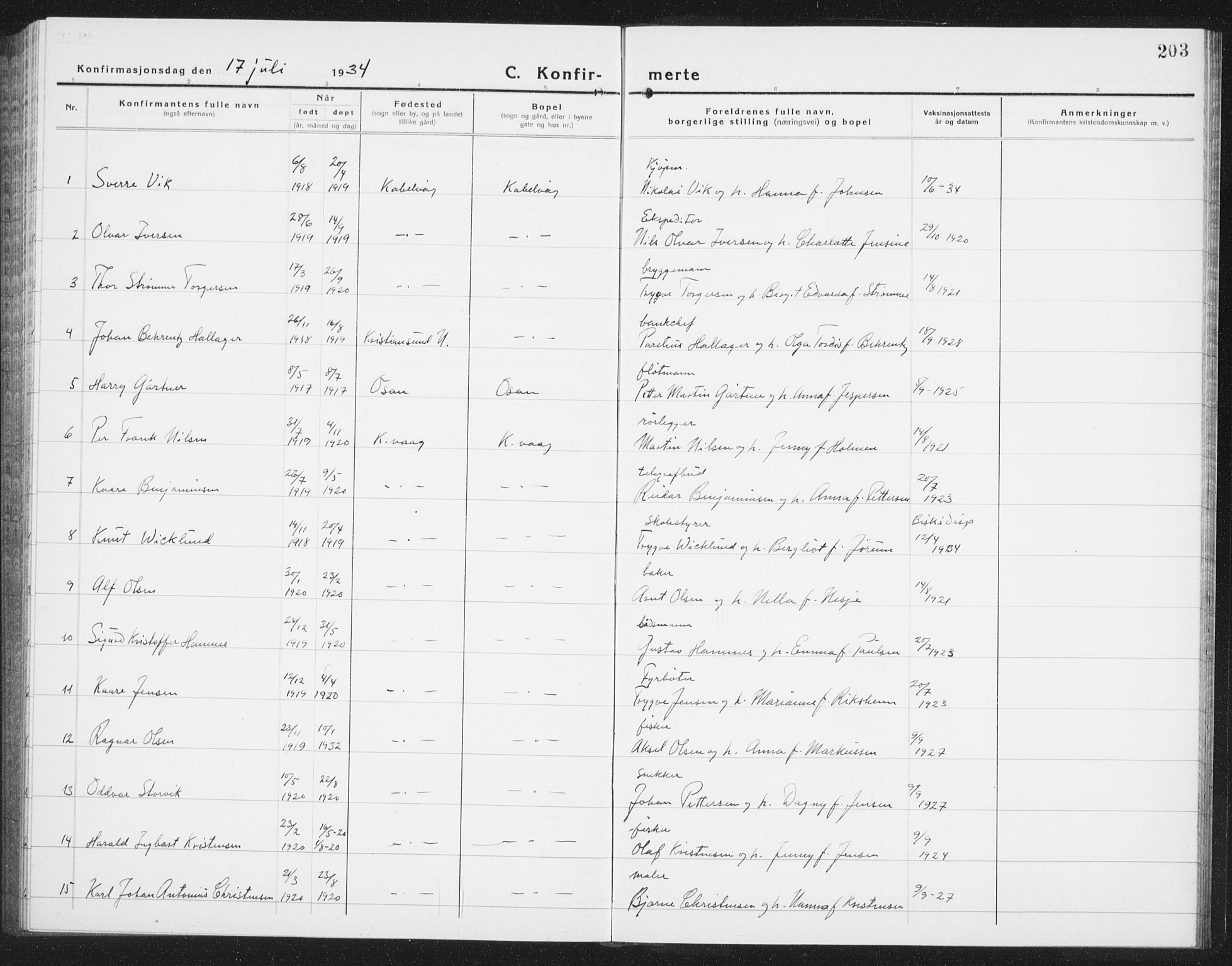 Ministerialprotokoller, klokkerbøker og fødselsregistre - Nordland, AV/SAT-A-1459/874/L1081: Parish register (copy) no. 874C10, 1925-1941, p. 203