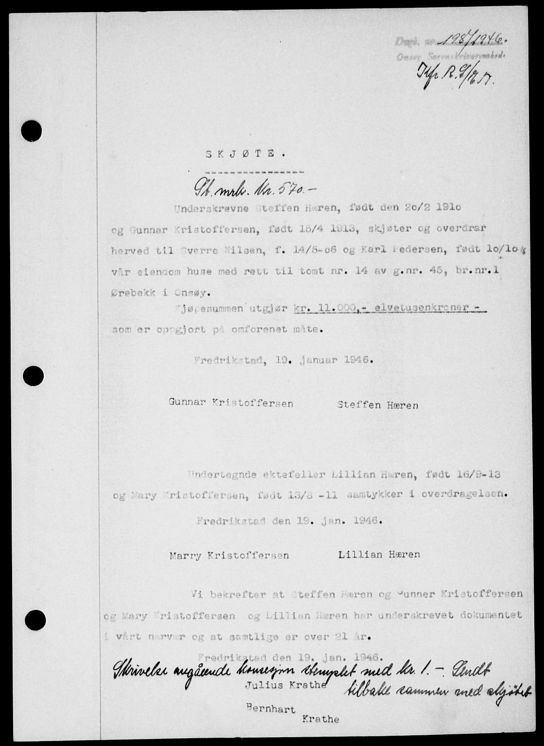 Onsøy sorenskriveri, SAO/A-10474/G/Ga/Gab/L0015: Mortgage book no. II A-15, 1945-1946, Diary no: : 198/1946
