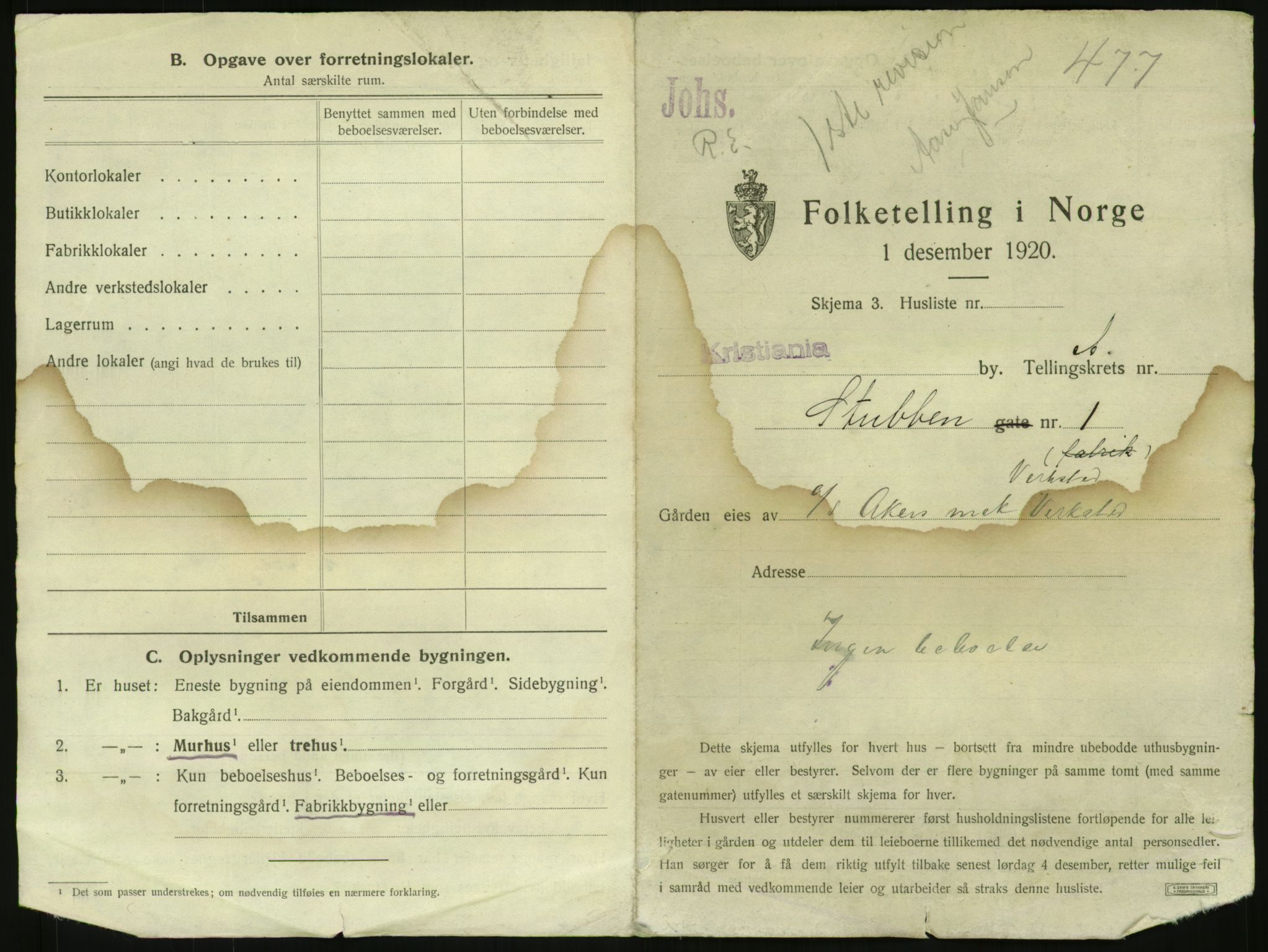 SAO, 1920 census for Kristiania, 1920, p. 106377