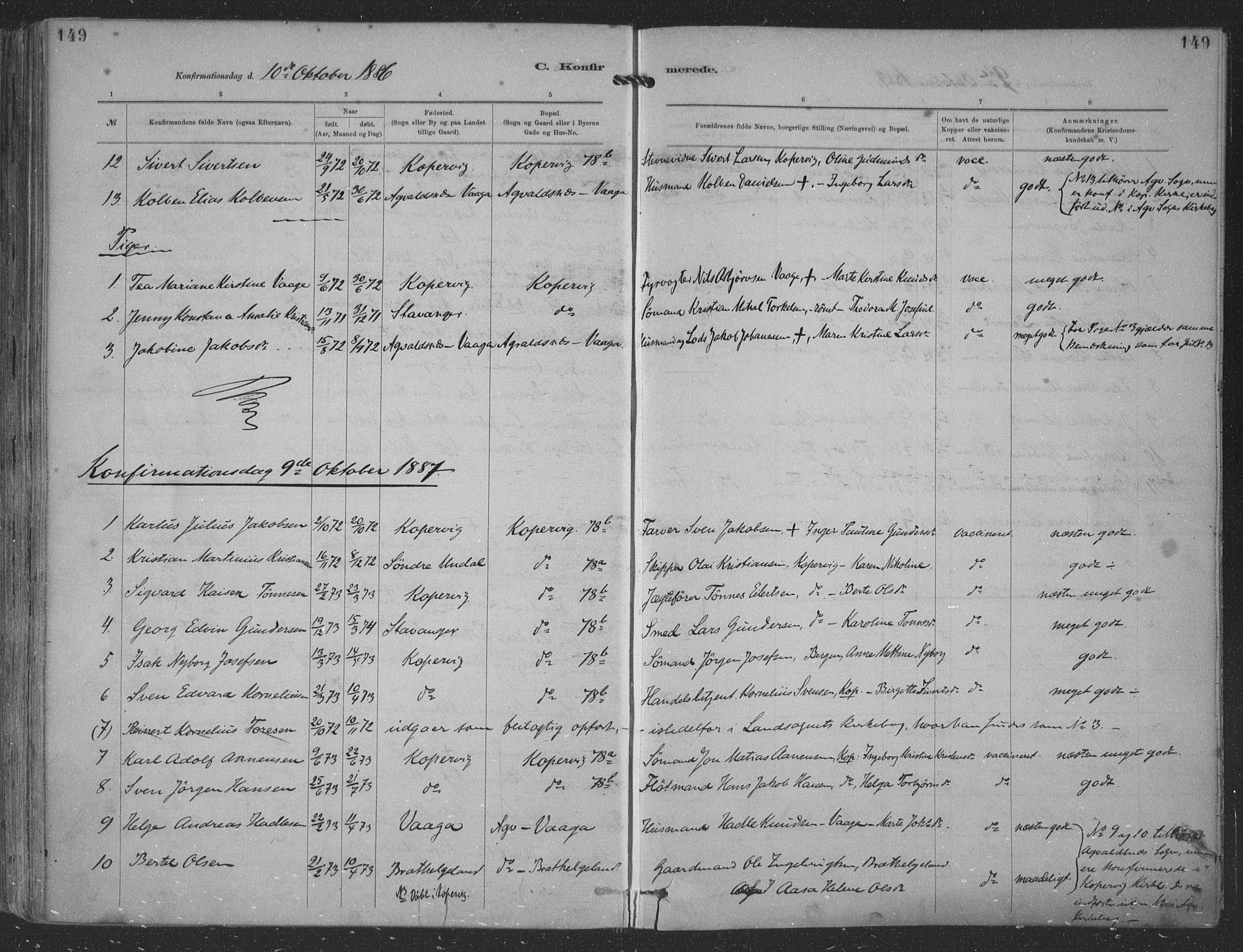 Kopervik sokneprestkontor, SAST/A-101850/H/Ha/Haa/L0001: Parish register (official) no. A 1, 1880-1919, p. 149