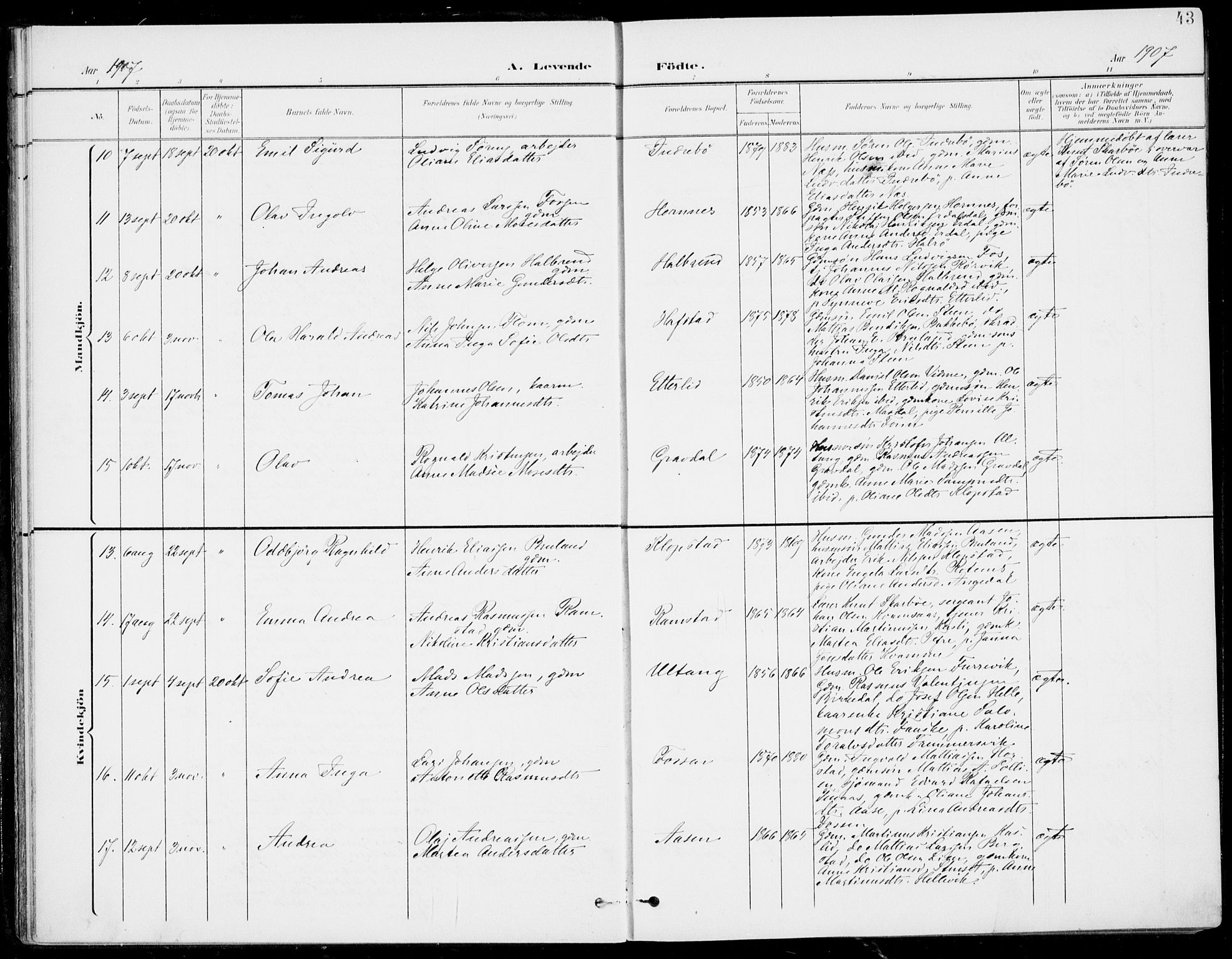 Førde sokneprestembete, SAB/A-79901/H/Haa/Haab/L0002: Parish register (official) no. B  2, 1899-1920, p. 43
