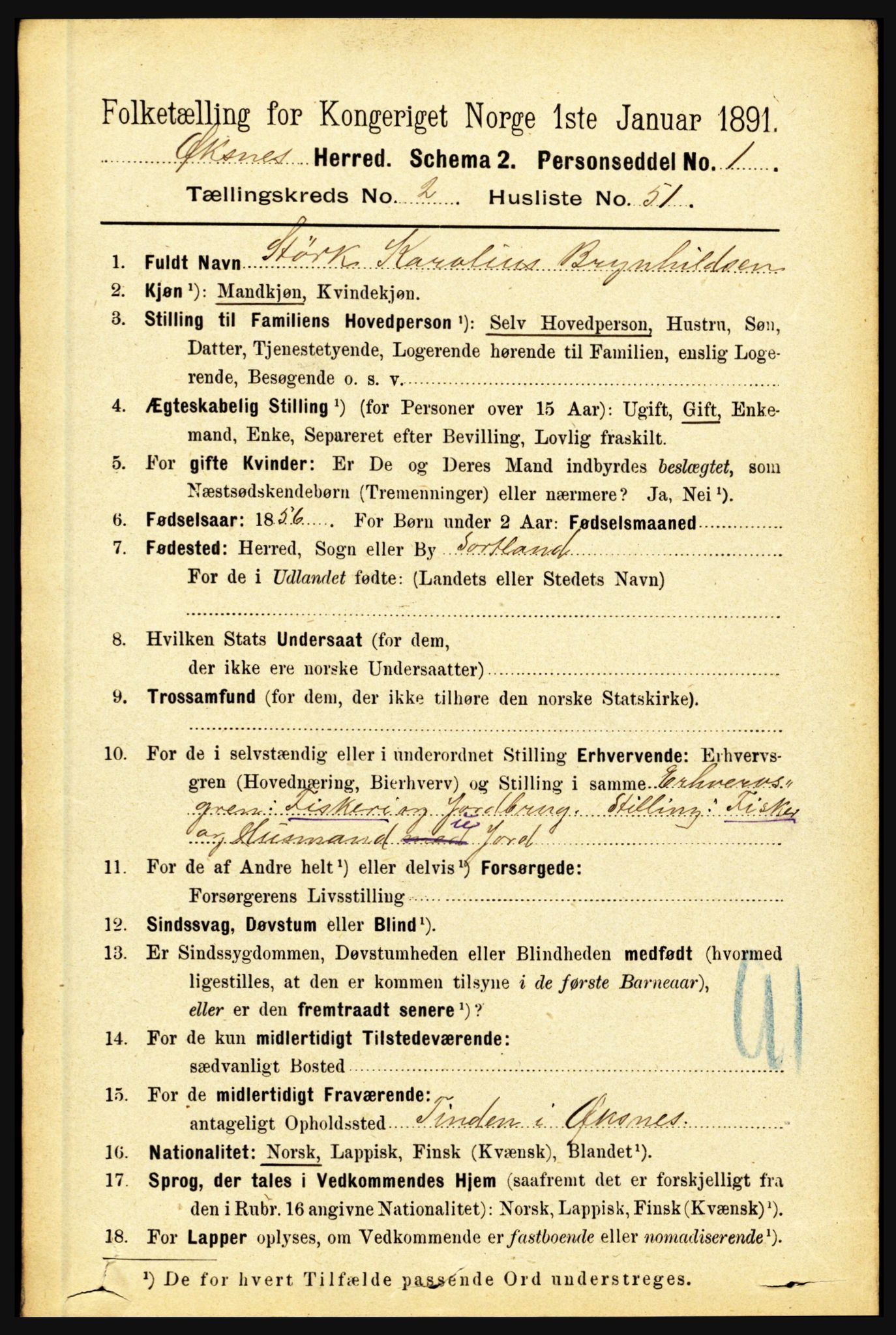 RA, 1891 census for 1868 Øksnes, 1891, p. 1058