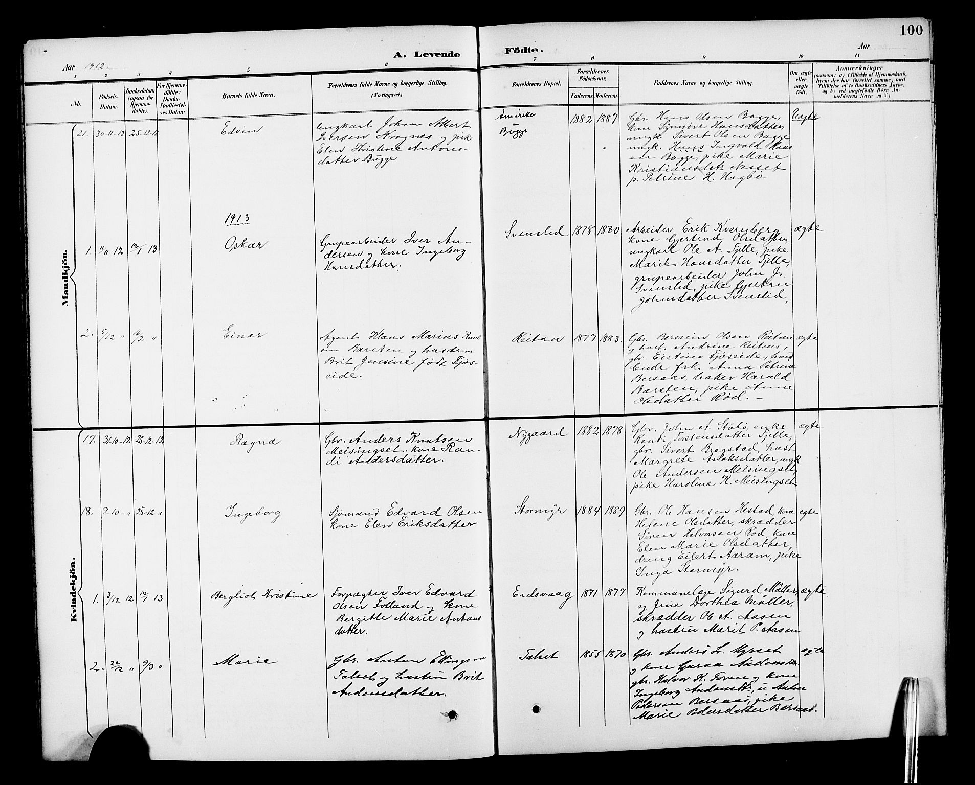 Ministerialprotokoller, klokkerbøker og fødselsregistre - Møre og Romsdal, SAT/A-1454/551/L0632: Parish register (copy) no. 551C04, 1894-1920, p. 100