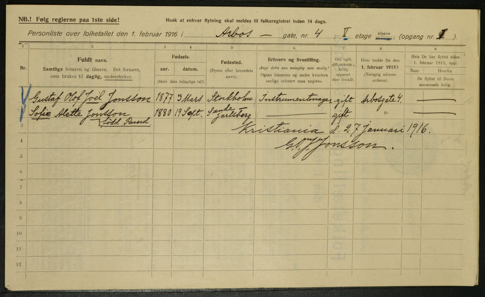 OBA, Municipal Census 1916 for Kristiania, 1916, p. 1926