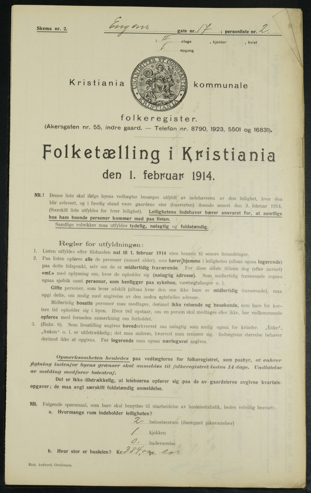 OBA, Municipal Census 1914 for Kristiania, 1914, p. 22085