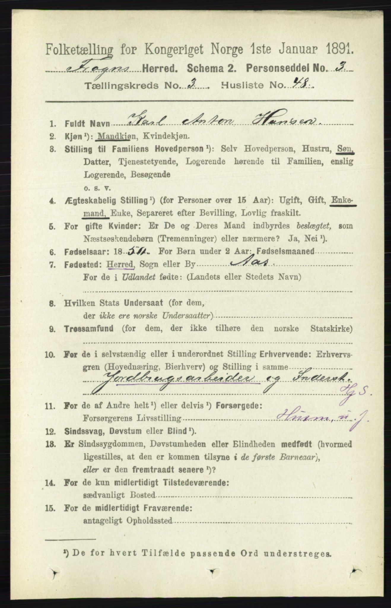 RA, 1891 census for 0215 Frogn, 1891, p. 2196