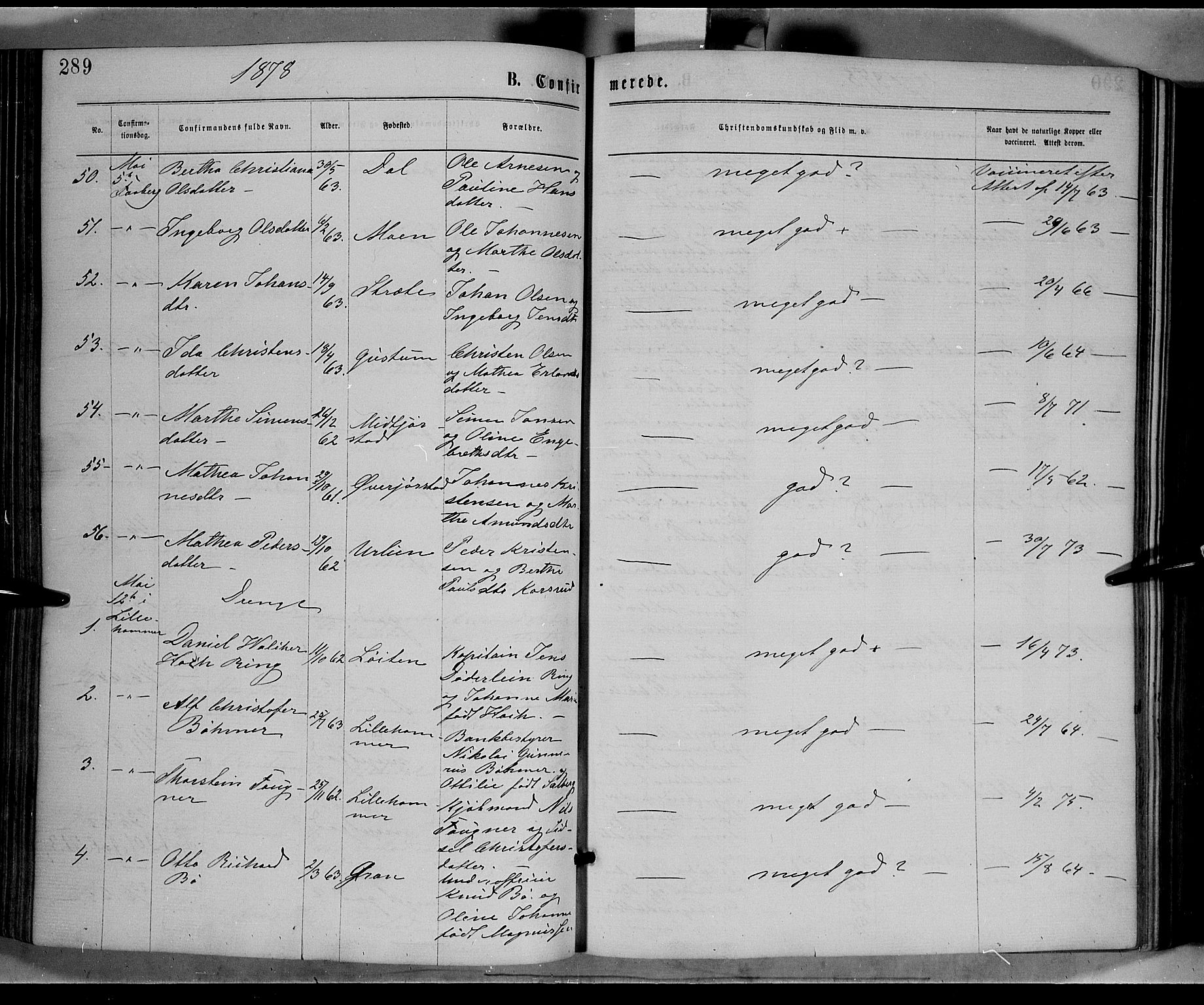 Fåberg prestekontor, AV/SAH-PREST-086/H/Ha/Haa/L0007: Parish register (official) no. 7, 1868-1878, p. 289