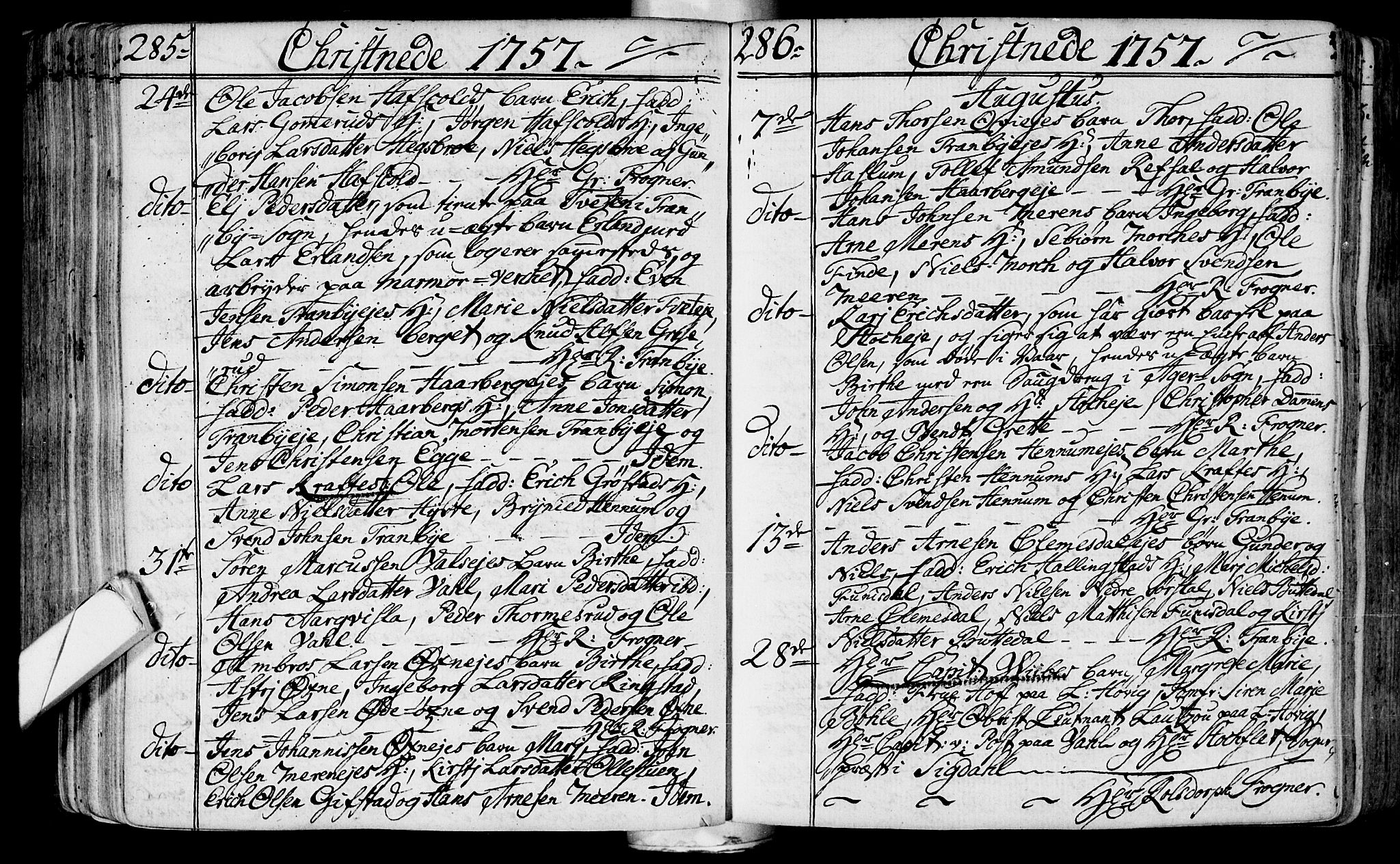 Lier kirkebøker, AV/SAKO-A-230/F/Fa/L0004: Parish register (official) no. I 4, 1749-1764, p. 285-286