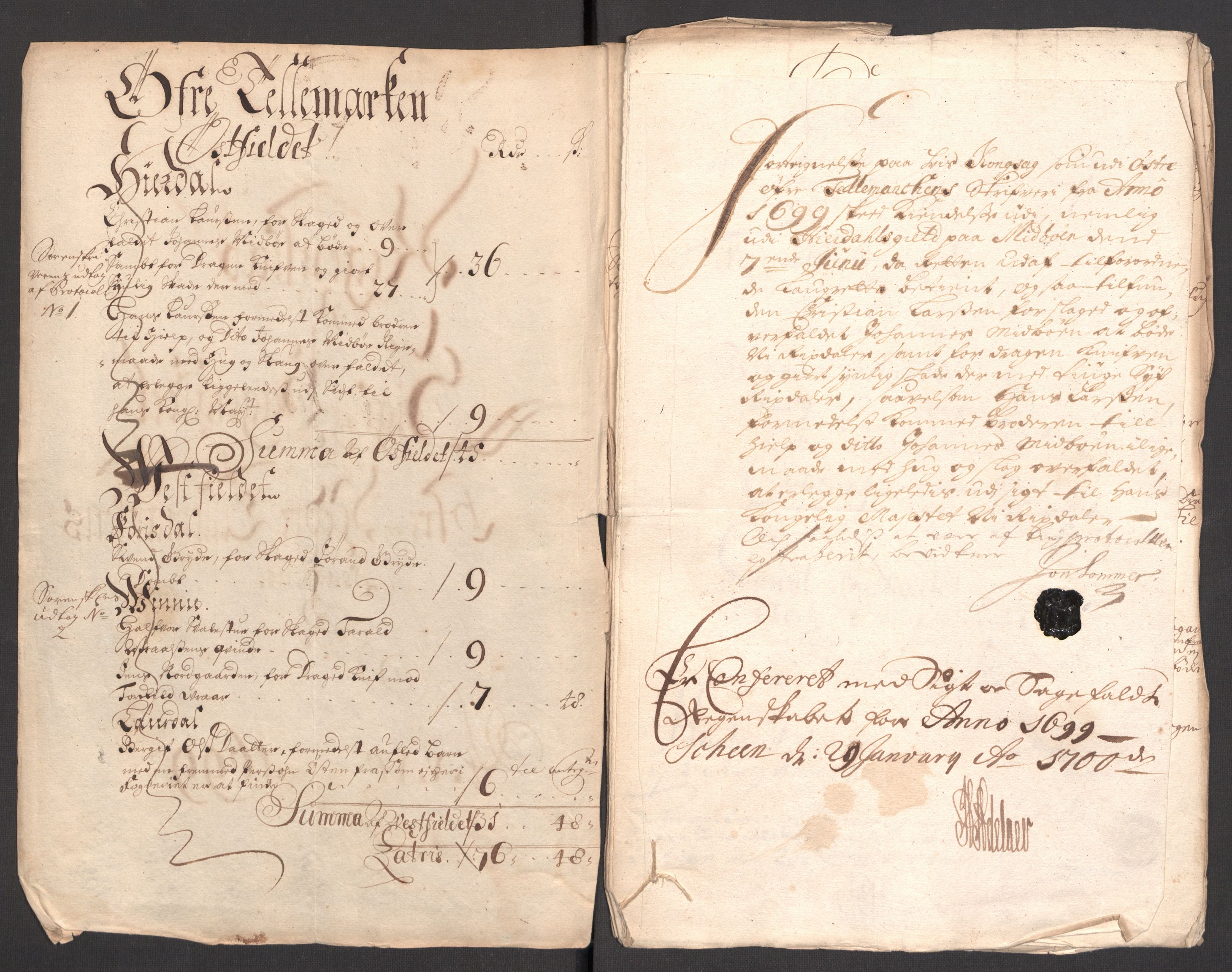 Rentekammeret inntil 1814, Reviderte regnskaper, Fogderegnskap, AV/RA-EA-4092/R36/L2100: Fogderegnskap Øvre og Nedre Telemark og Bamble, 1699, p. 40