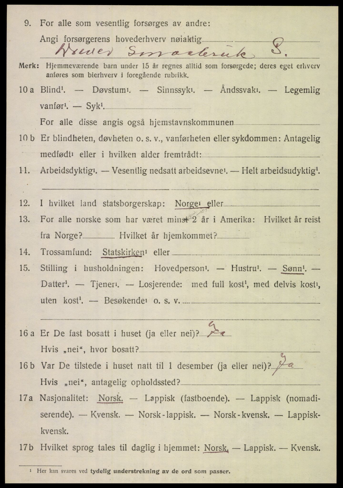 SAT, 1920 census for Nordfold, 1920, p. 1074