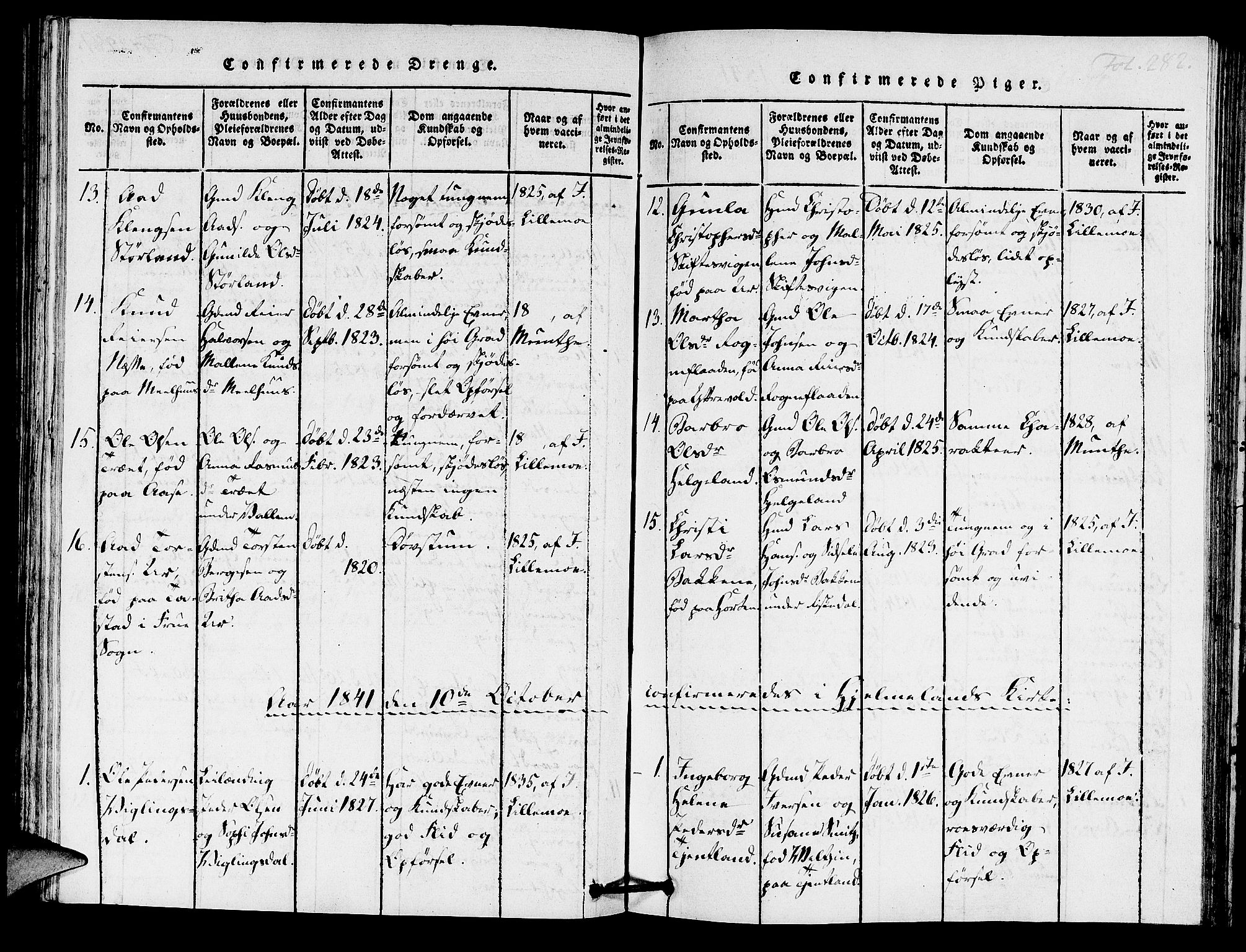 Hjelmeland sokneprestkontor, AV/SAST-A-101843/01/IV/L0005: Parish register (official) no. A 5, 1816-1841, p. 282