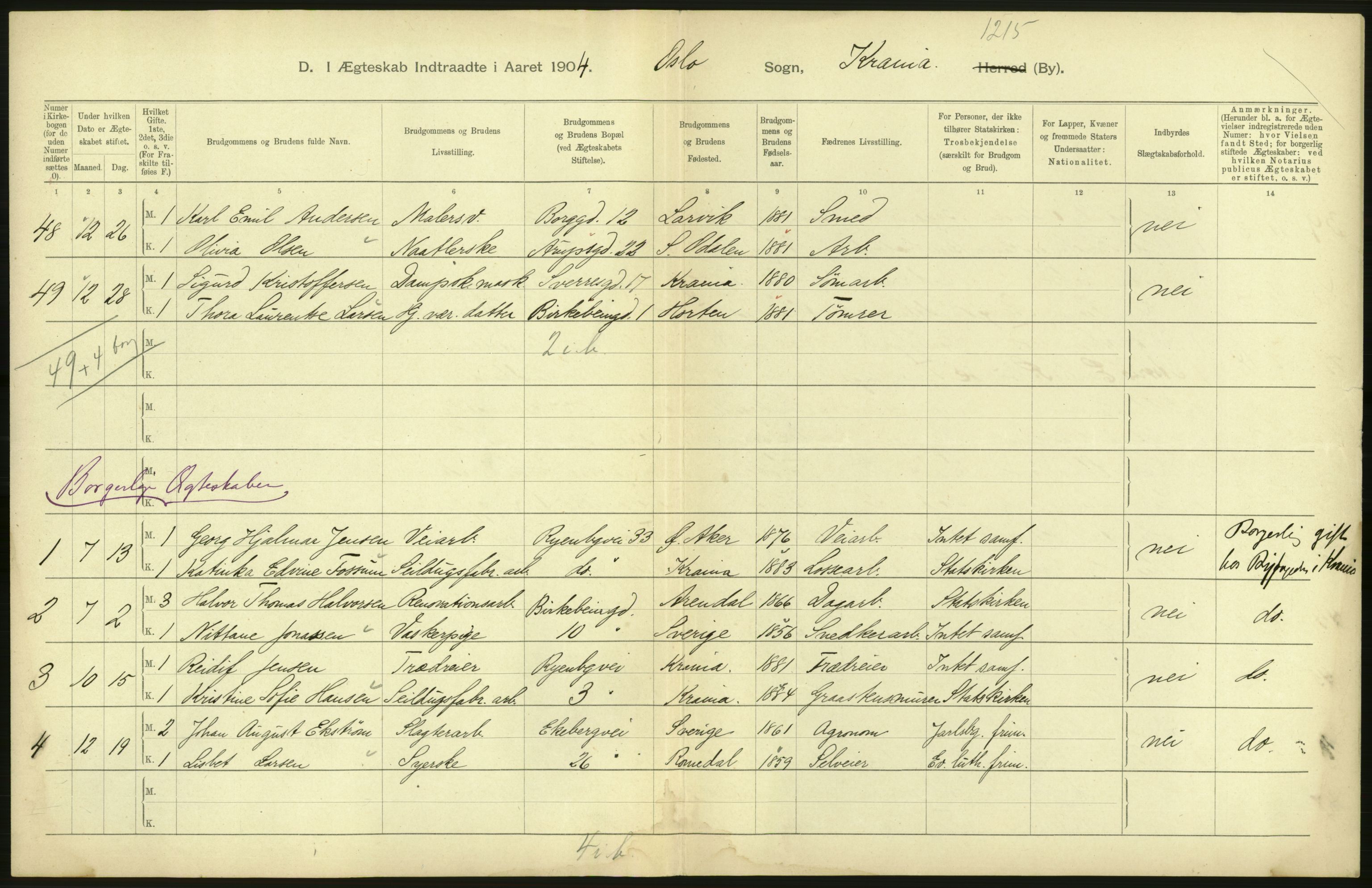 Statistisk sentralbyrå, Sosiodemografiske emner, Befolkning, AV/RA-S-2228/D/Df/Dfa/Dfab/L0004: Kristiania: Gifte, døde, 1904, p. 194