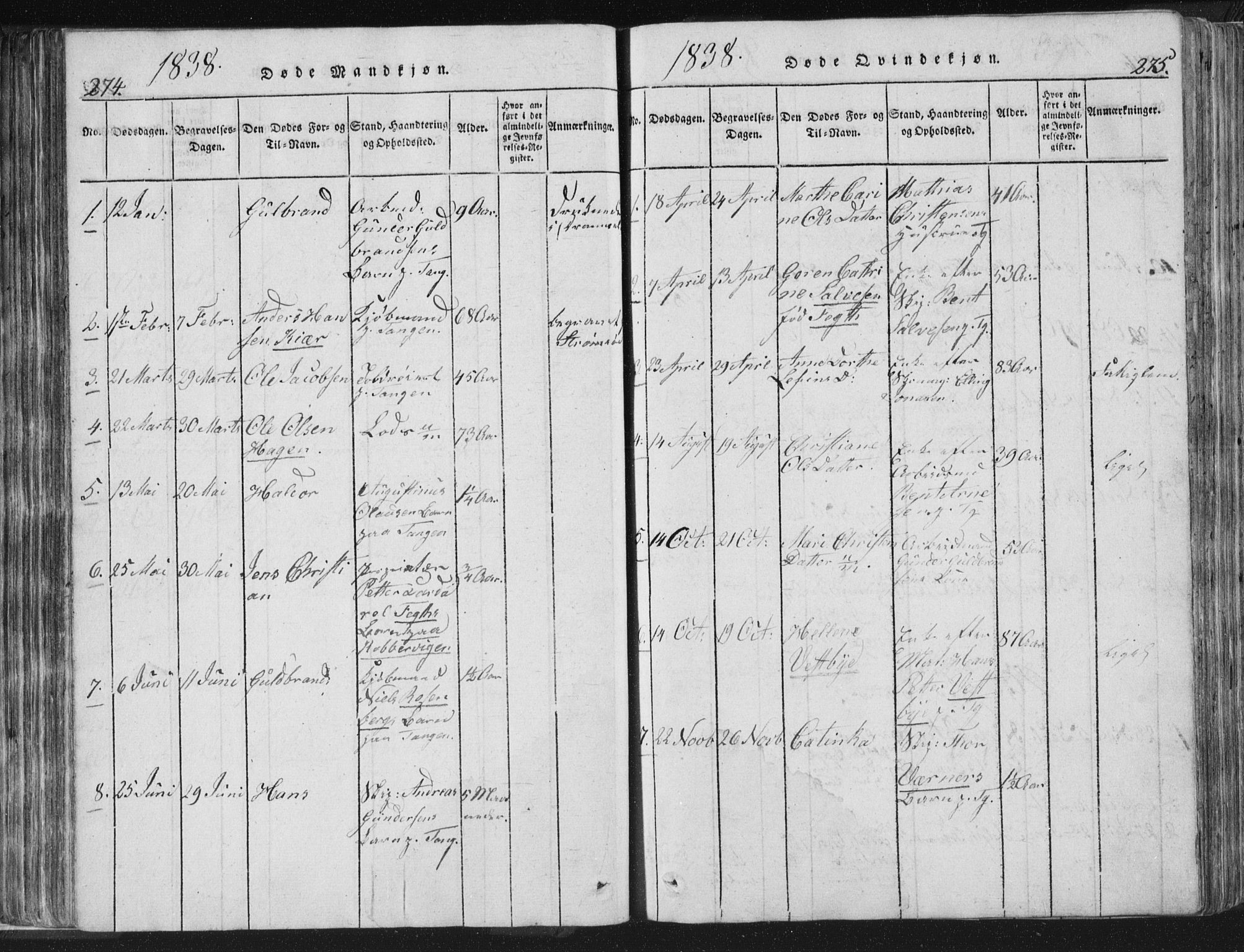 Strømsø kirkebøker, SAKO/A-246/F/Fb/L0004: Parish register (official) no. II 4, 1814-1843, p. 274-275