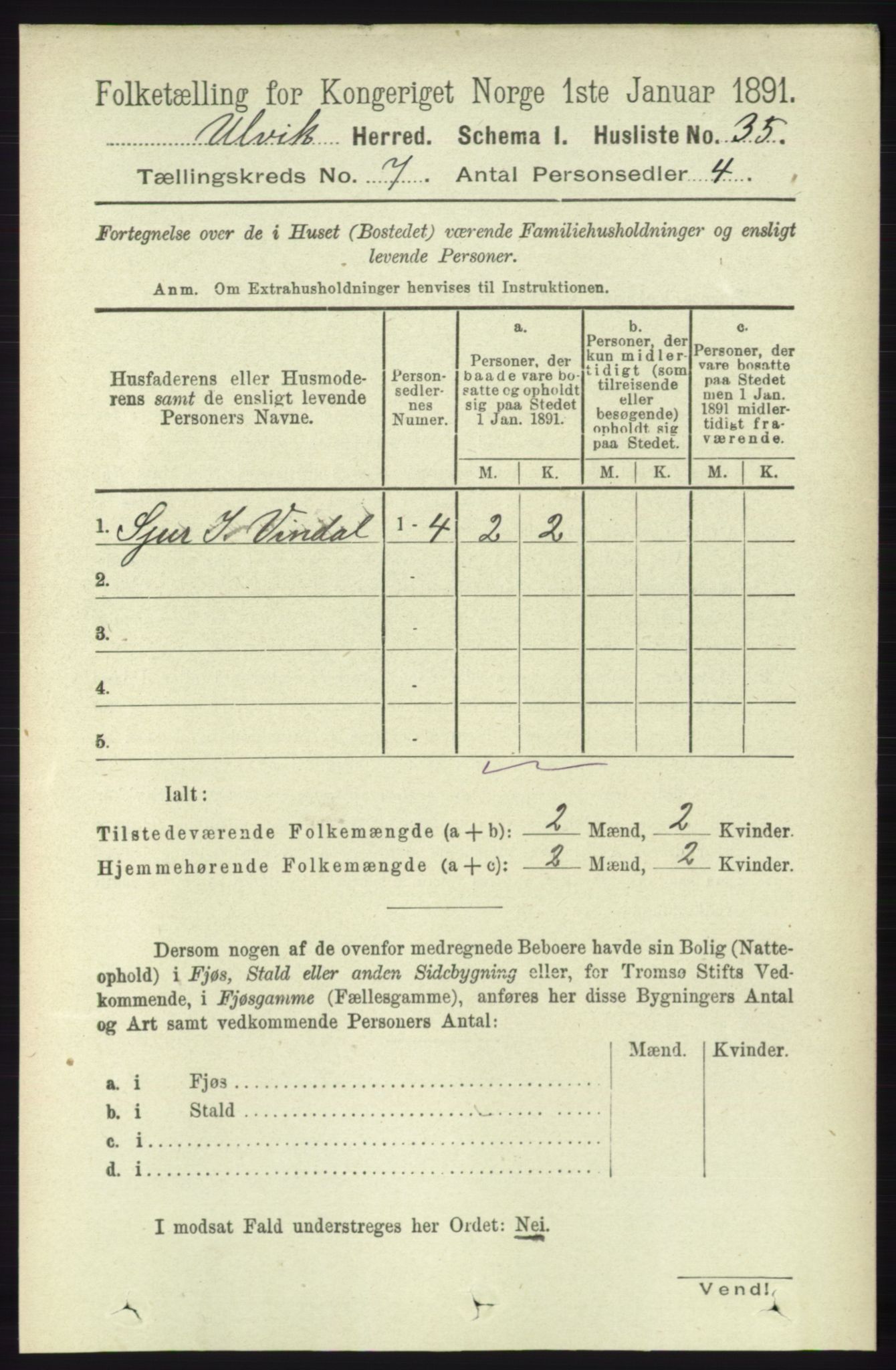 RA, 1891 census for 1233 Ulvik, 1891, p. 2259