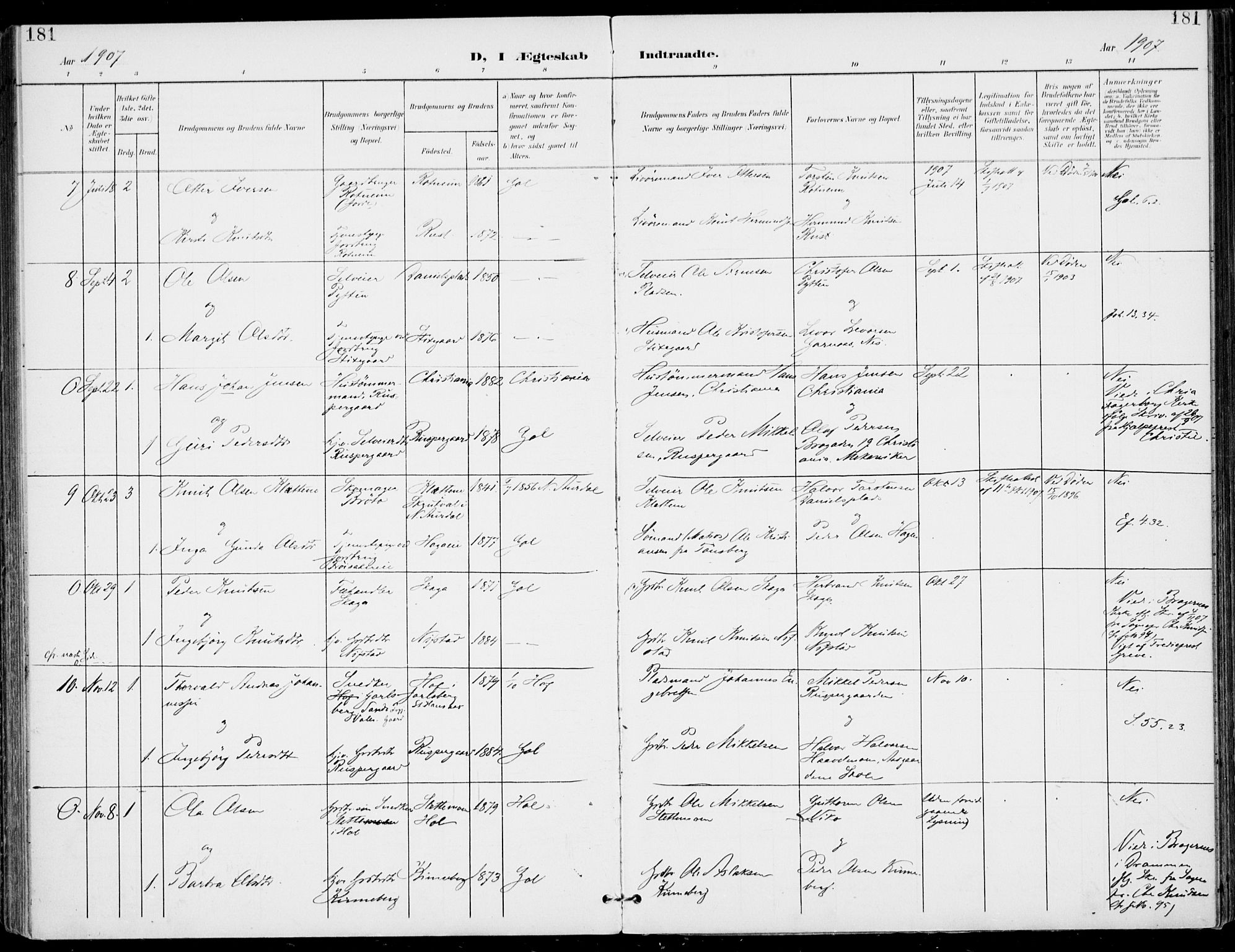 Gol kirkebøker, AV/SAKO-A-226/F/Fa/L0006: Parish register (official) no. I 6, 1901-1918, p. 181