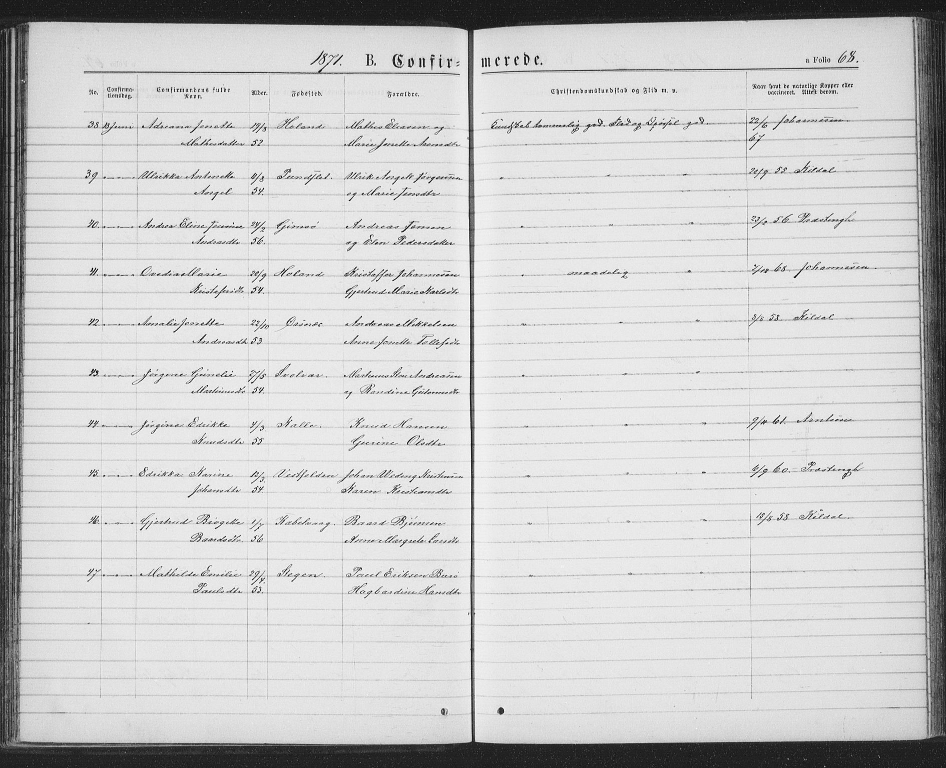 Ministerialprotokoller, klokkerbøker og fødselsregistre - Nordland, AV/SAT-A-1459/874/L1074: Parish register (copy) no. 874C03, 1870-1876, p. 68