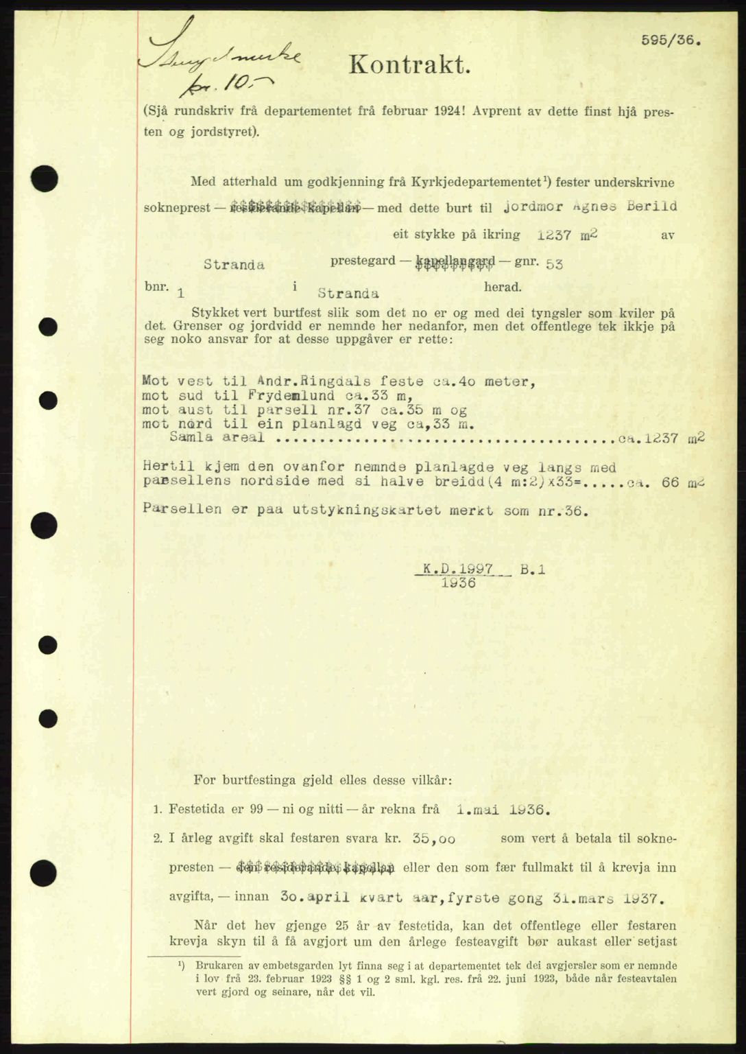 Nordre Sunnmøre sorenskriveri, AV/SAT-A-0006/1/2/2C/2Ca: Mortgage book no. A1, 1936-1936, Diary no: : 595/1936