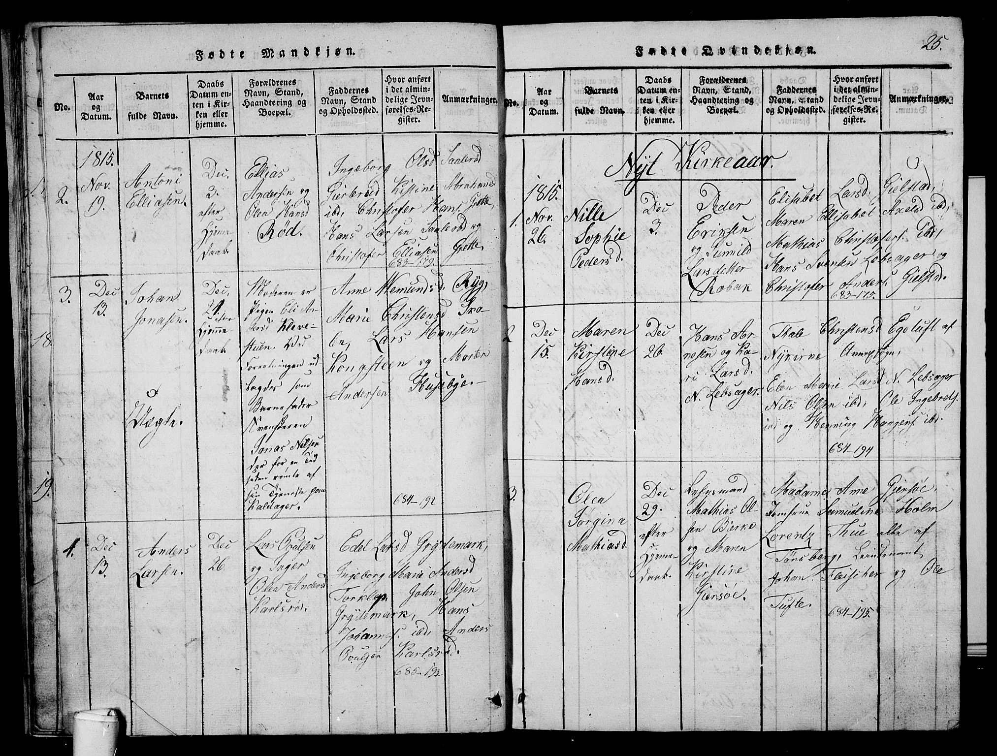 Våle kirkebøker, AV/SAKO-A-334/G/Ga/L0001: Parish register (copy) no. I 1, 1814-1824, p. 24-25