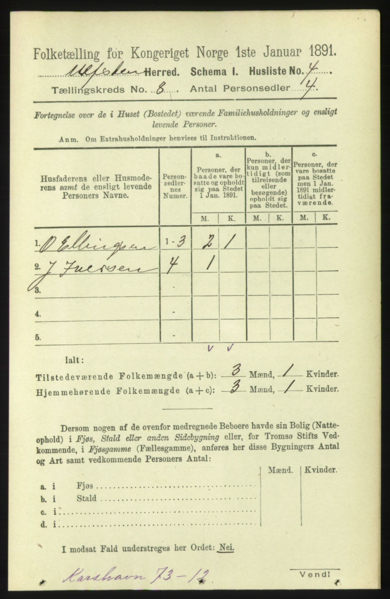 RA, 1891 census for 1516 Ulstein, 1891, p. 2523