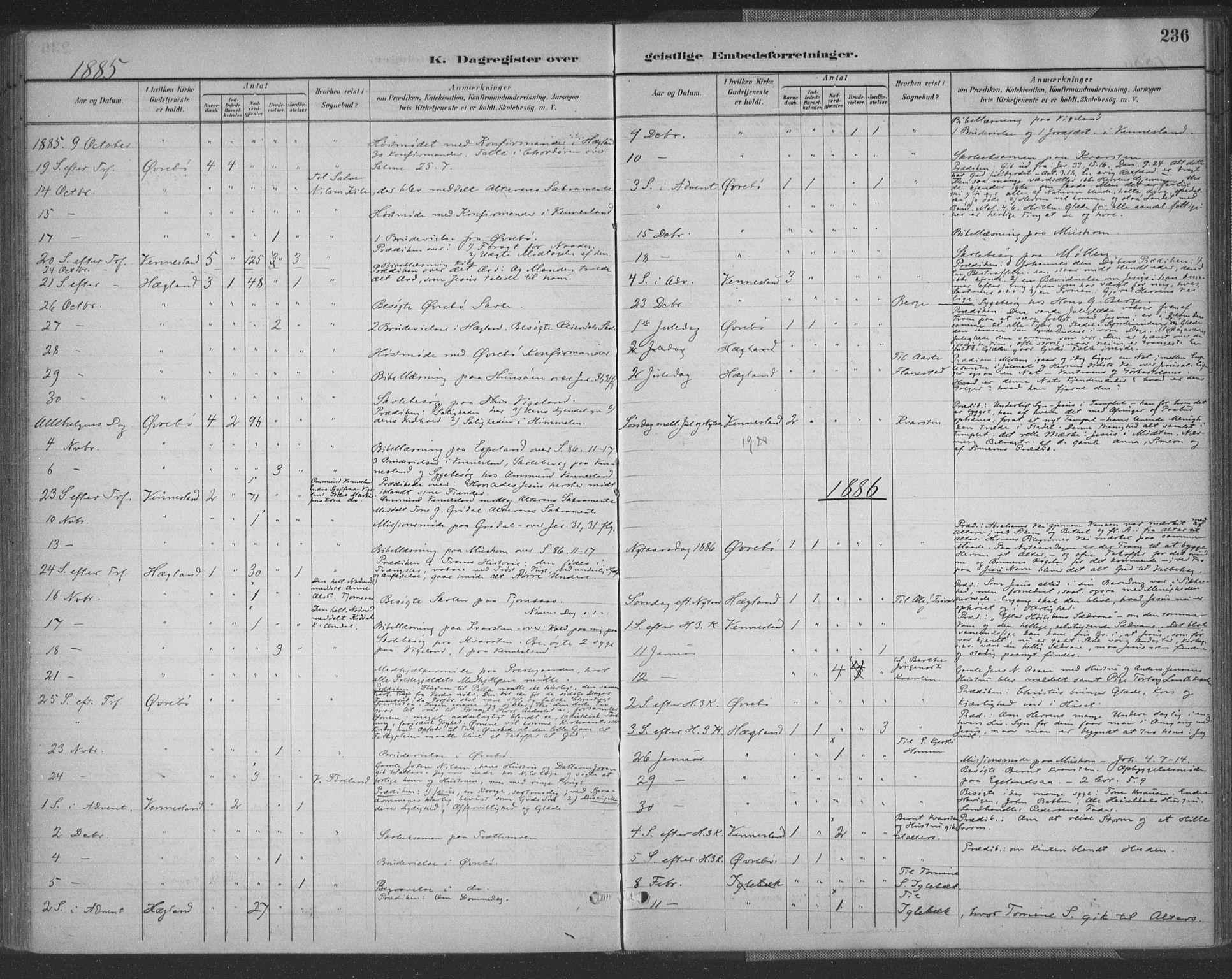 Vennesla sokneprestkontor, SAK/1111-0045/Fa/Fac/L0009: Parish register (official) no. A 9, 1884-1901, p. 236