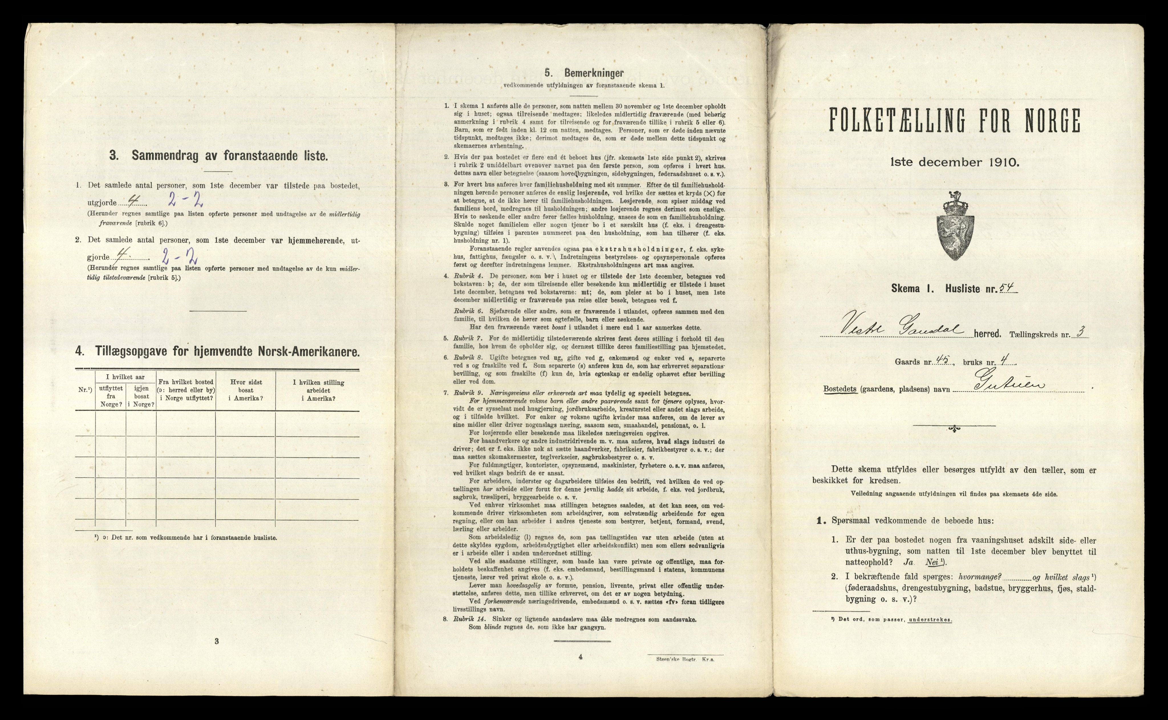 RA, 1910 census for Vestre Gausdal, 1910, p. 523