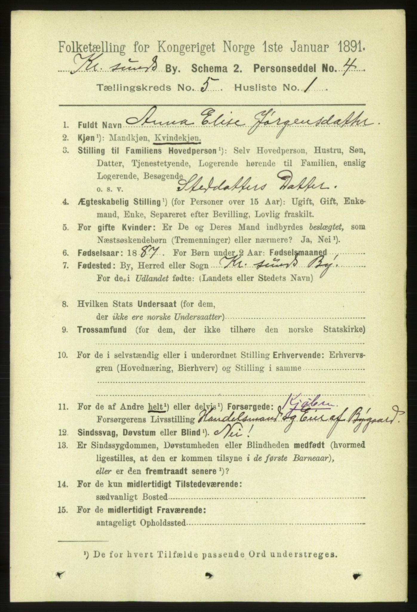 RA, 1891 census for 1503 Kristiansund, 1891, p. 4254