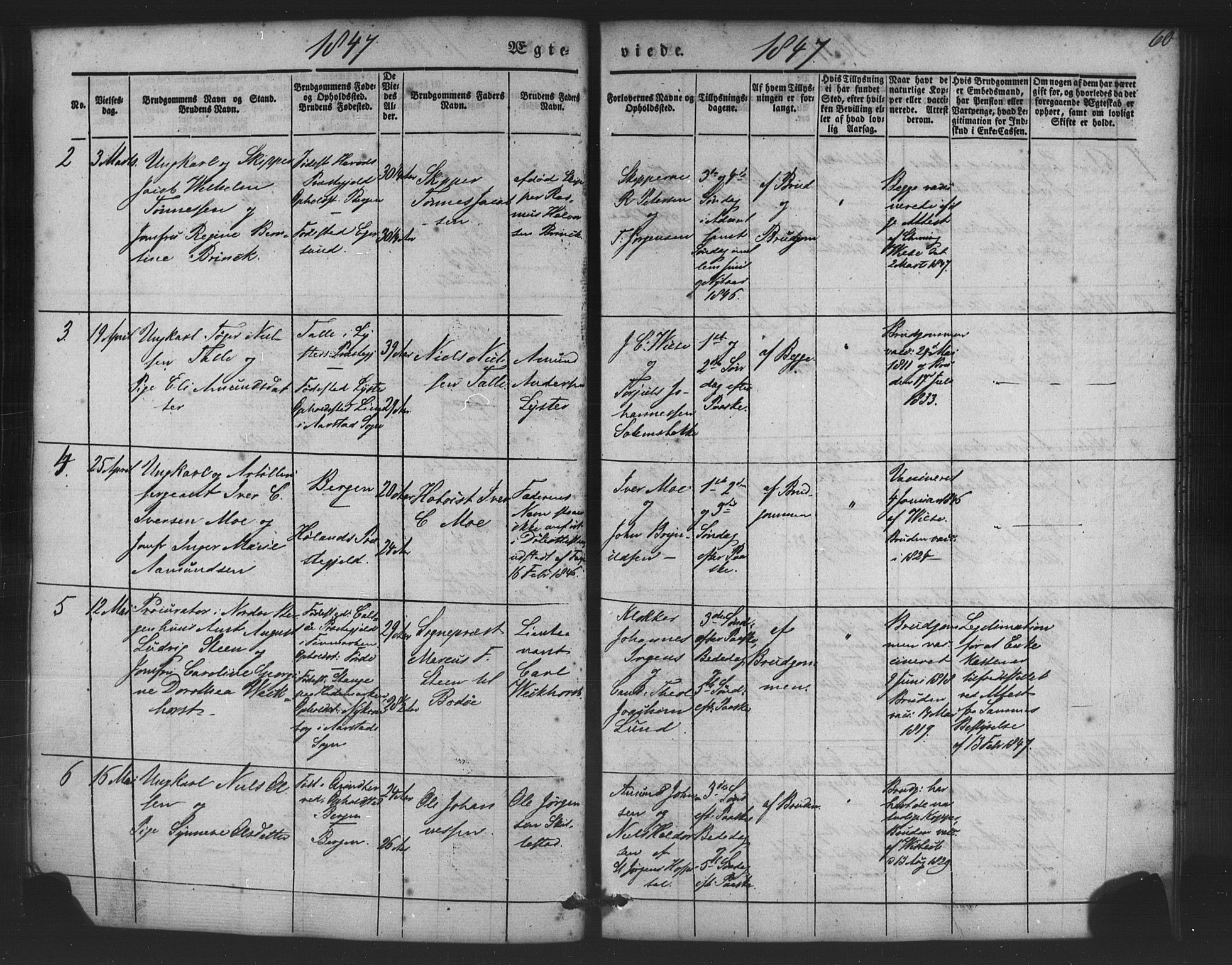 St. Jørgens hospital og Årstad sokneprestembete, AV/SAB-A-99934: Parish register (copy) no. A 5, 1844-1871, p. 60