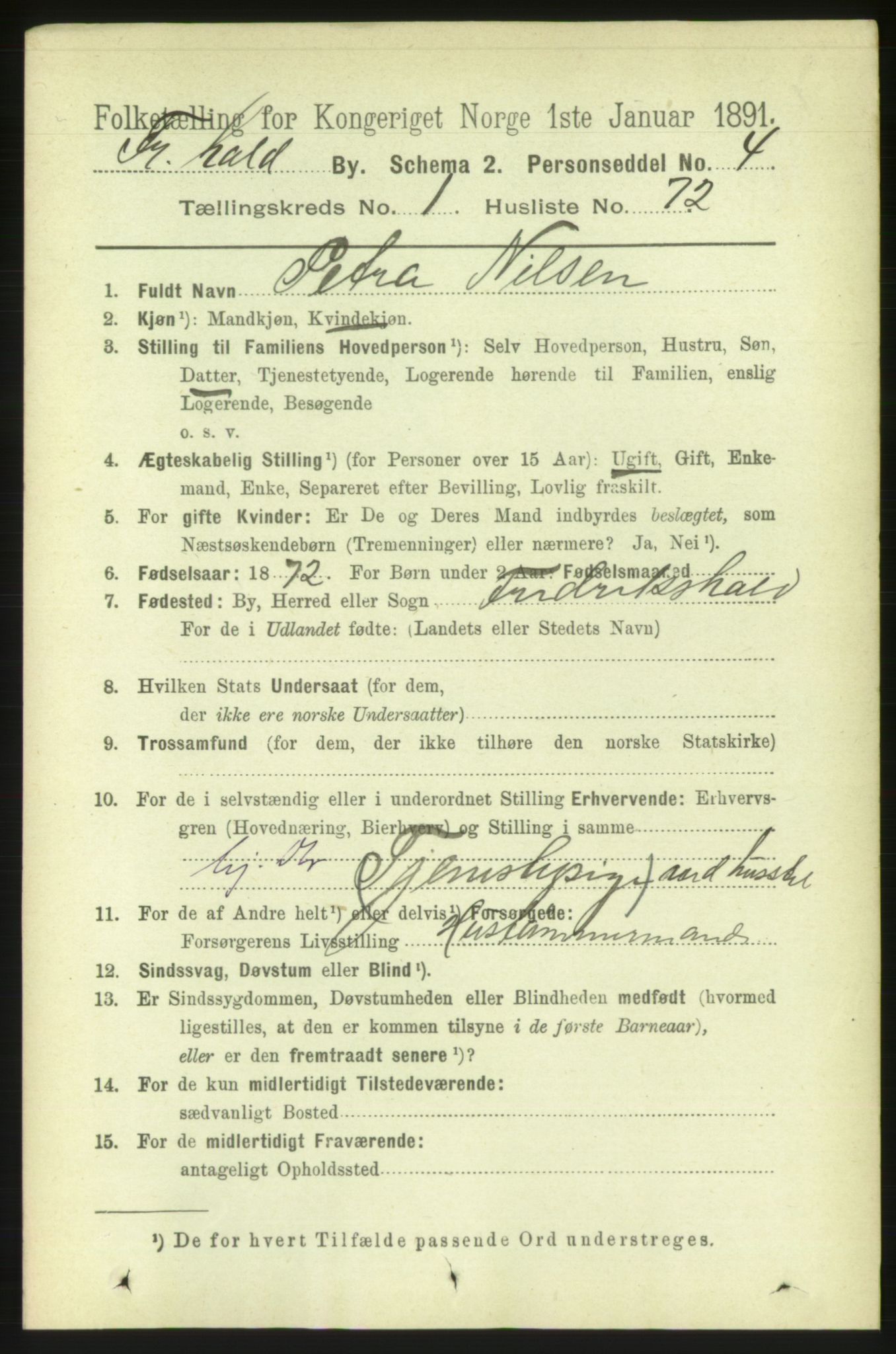 RA, 1891 census for 0101 Fredrikshald, 1891, p. 2637