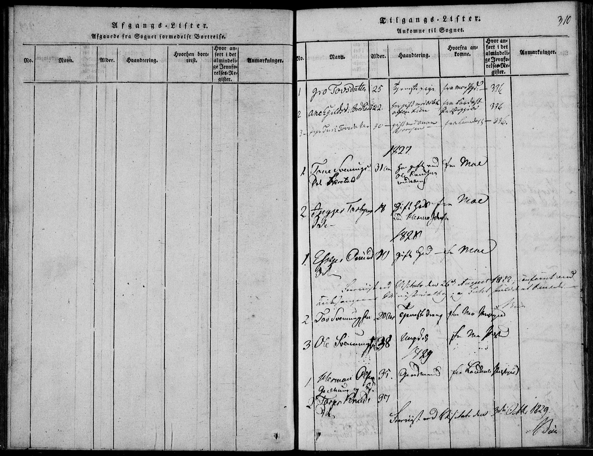 Vinje kirkebøker, SAKO/A-312/F/Fb/L0001: Parish register (official) no. II 1, 1814-1843, p. 310
