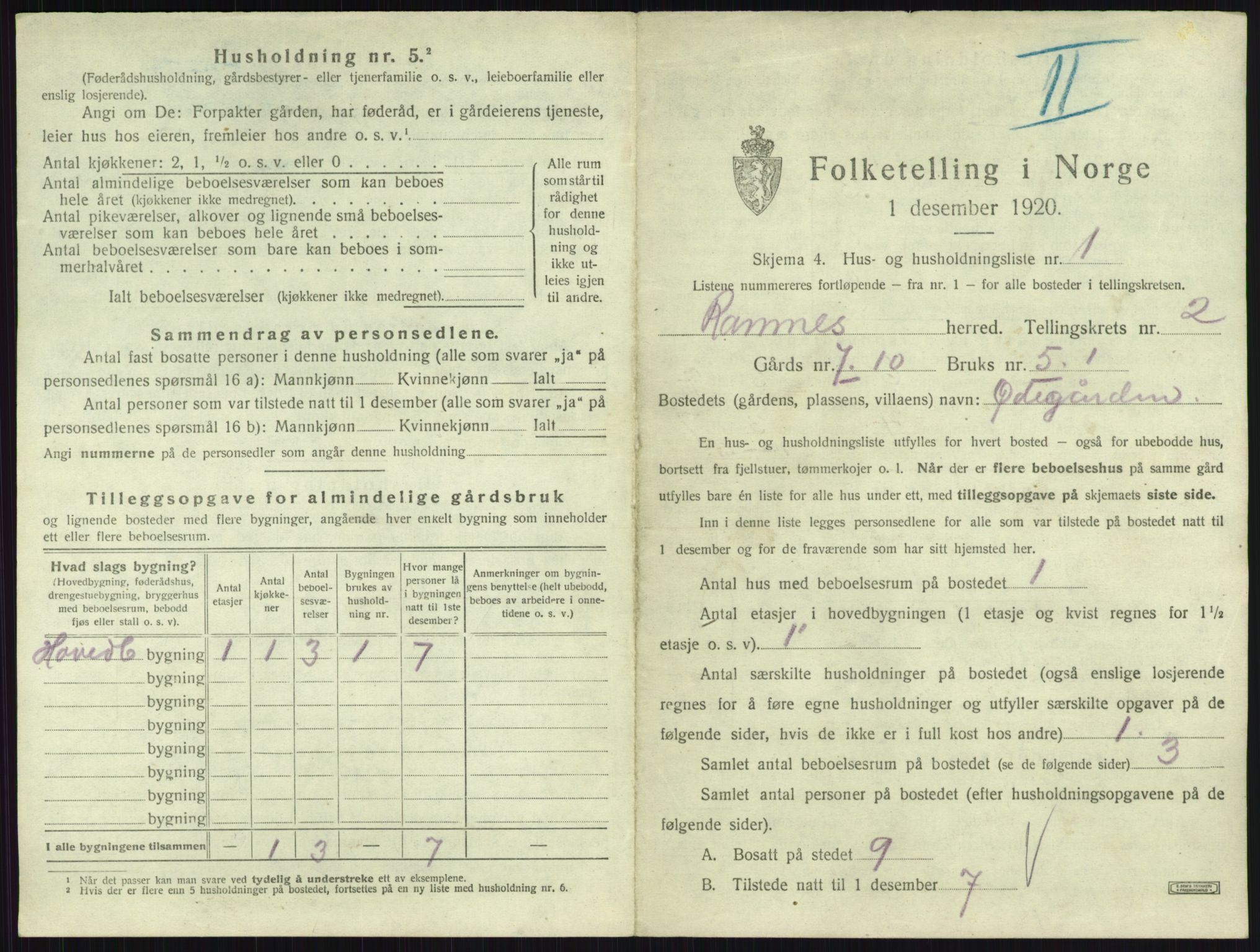 SAKO, 1920 census for Ramnes, 1920, p. 172
