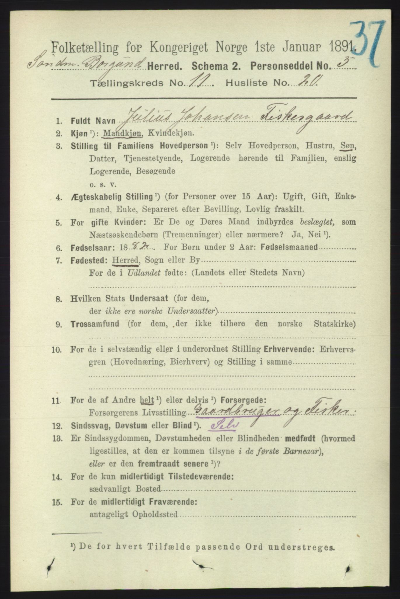 RA, 1891 census for 1531 Borgund, 1891, p. 2873