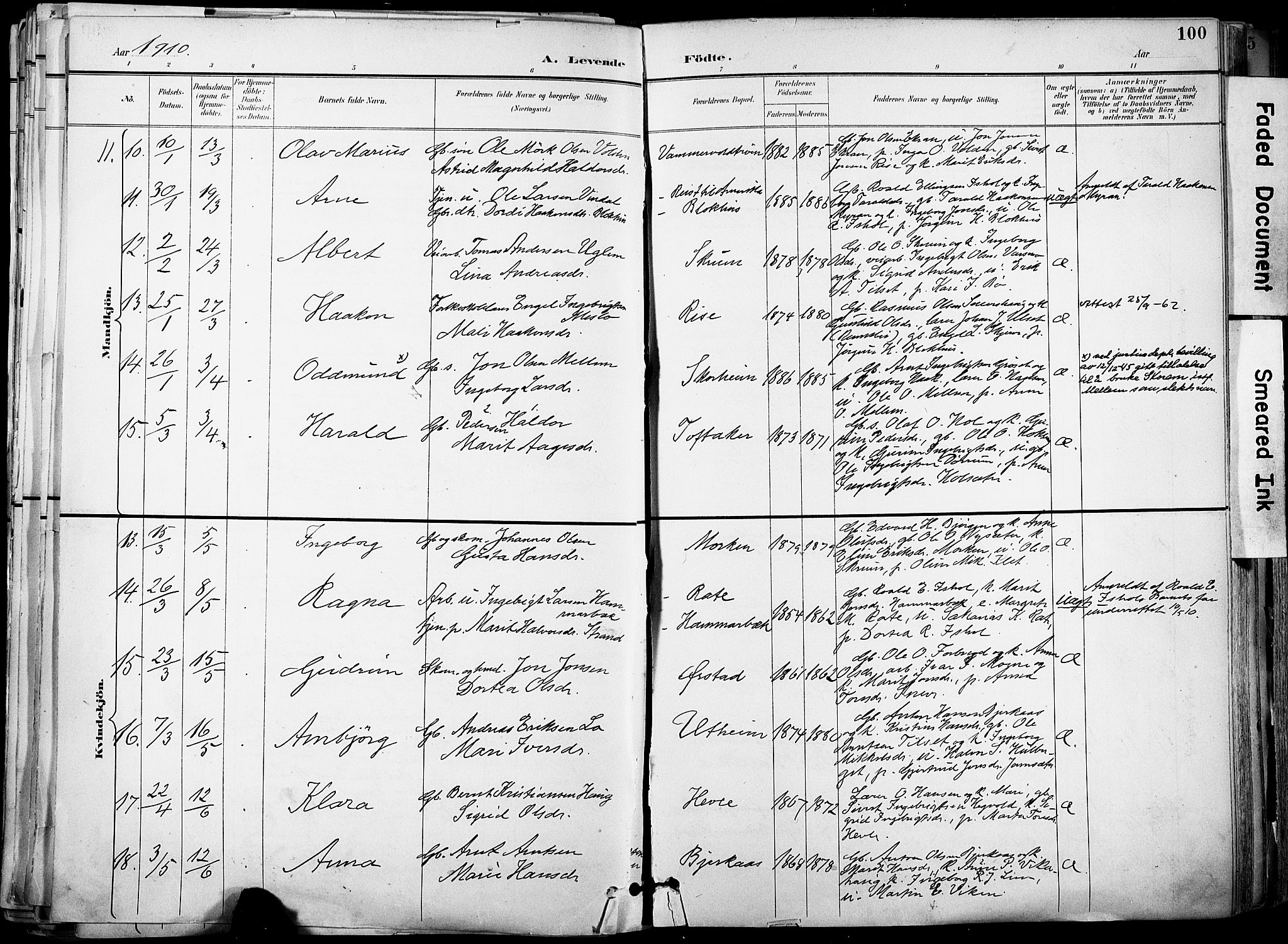 Ministerialprotokoller, klokkerbøker og fødselsregistre - Sør-Trøndelag, AV/SAT-A-1456/678/L0902: Parish register (official) no. 678A11, 1895-1911, p. 100