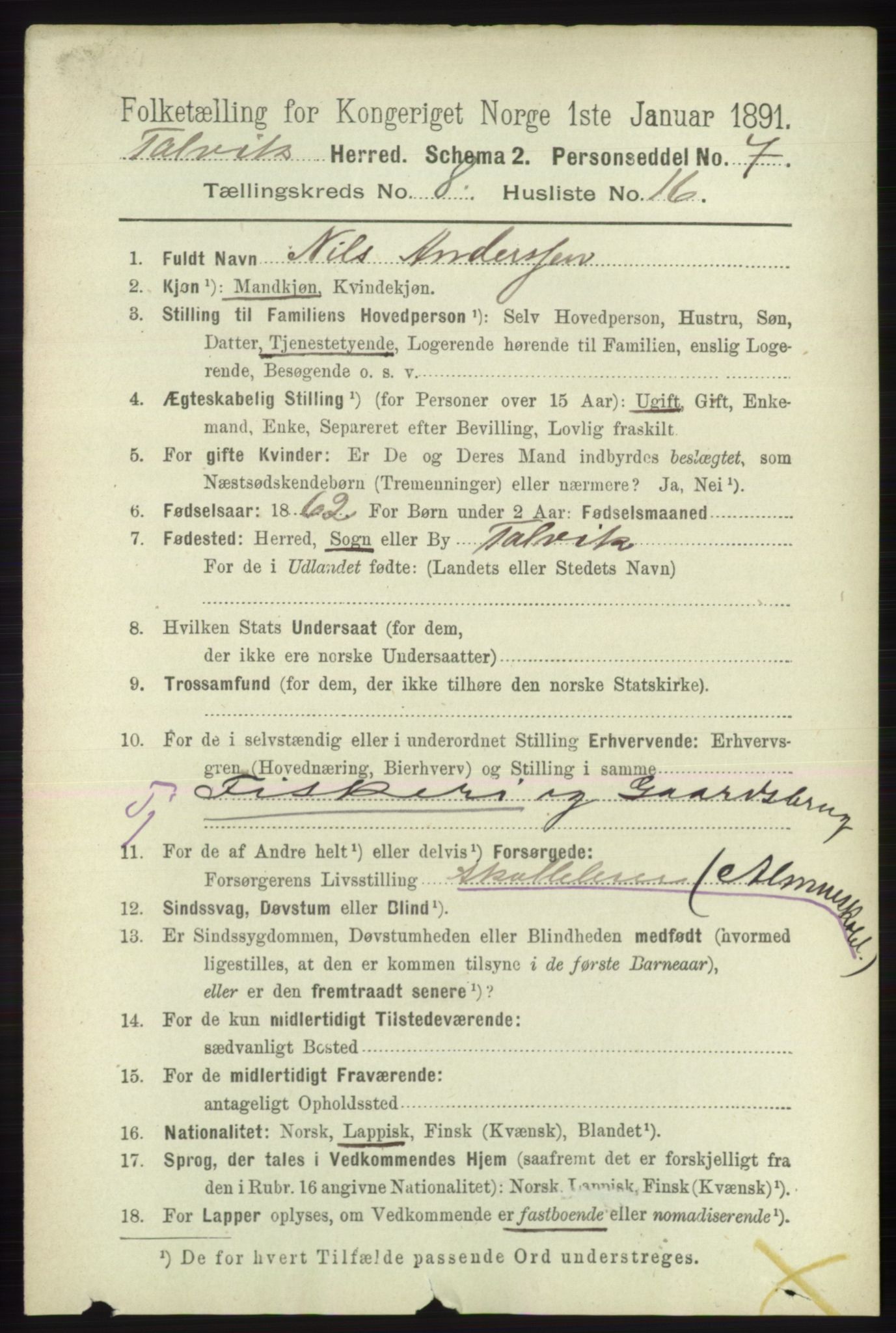 RA, 1891 census for 2013 Talvik, 1891, p. 2132