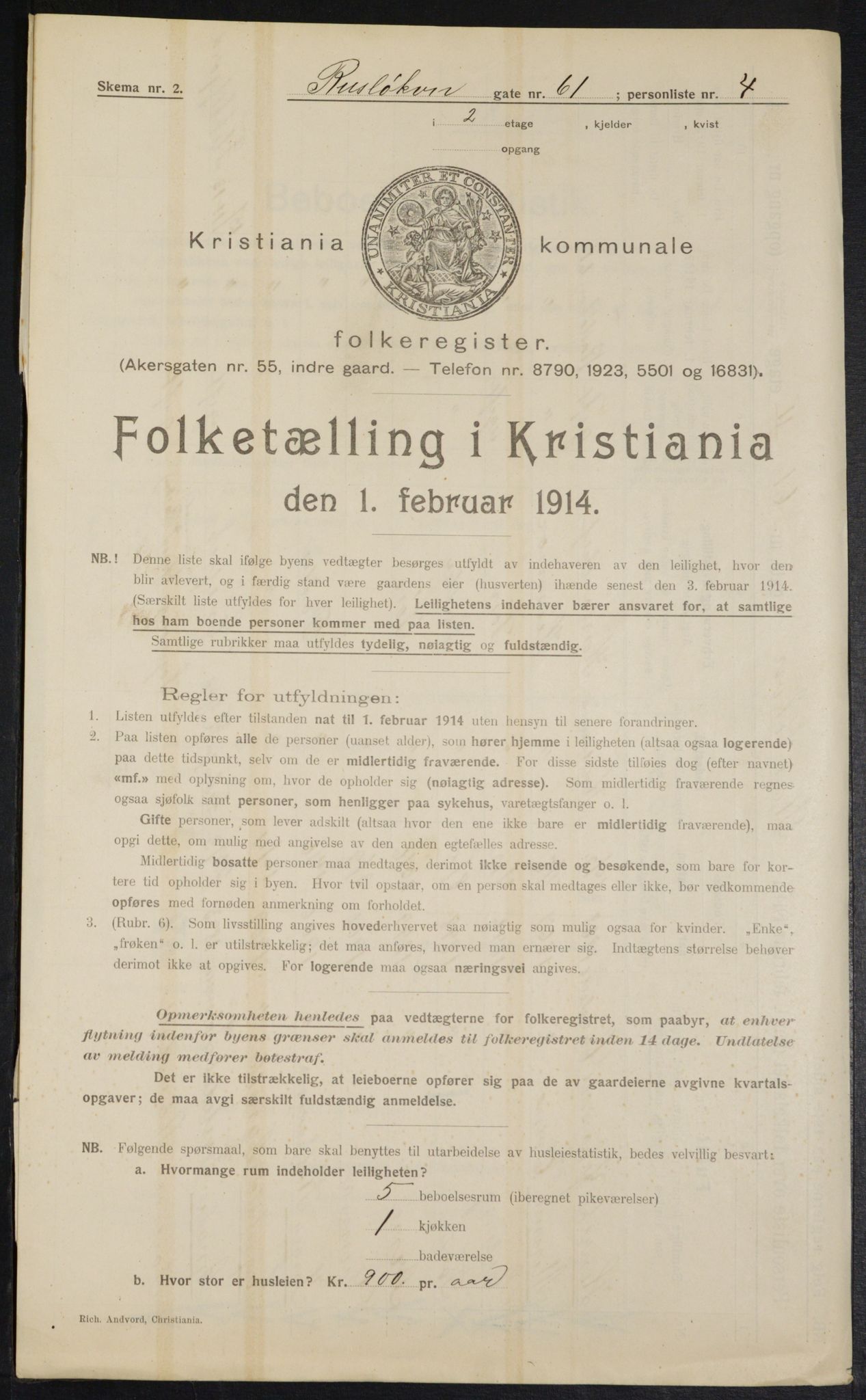 OBA, Municipal Census 1914 for Kristiania, 1914, p. 85476