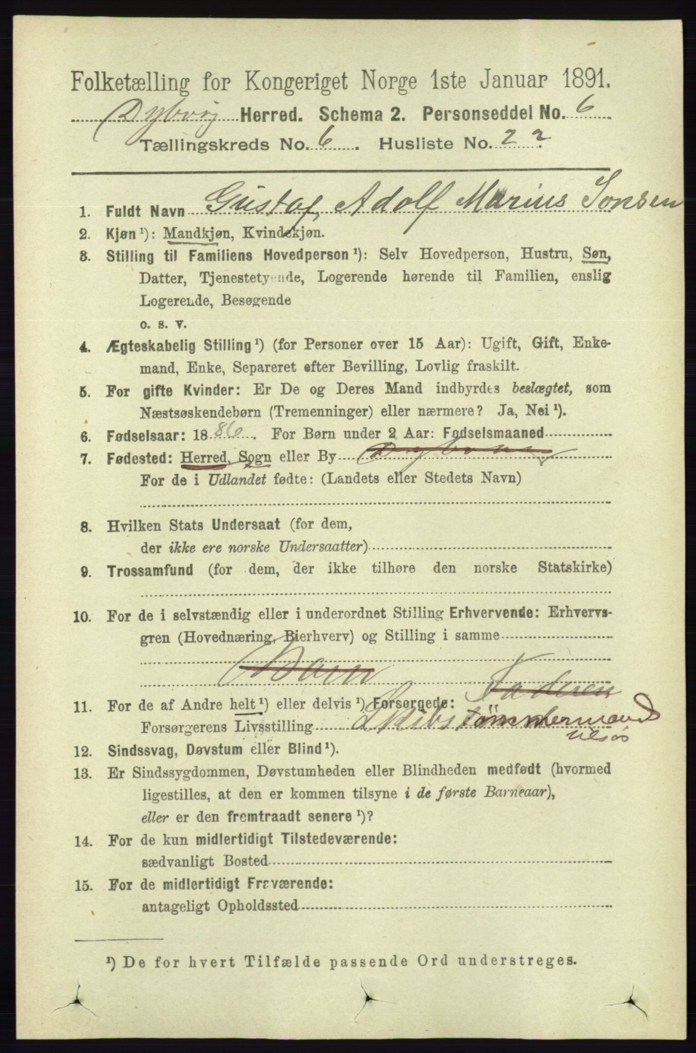 RA, 1891 census for 0915 Dypvåg, 1891, p. 1912