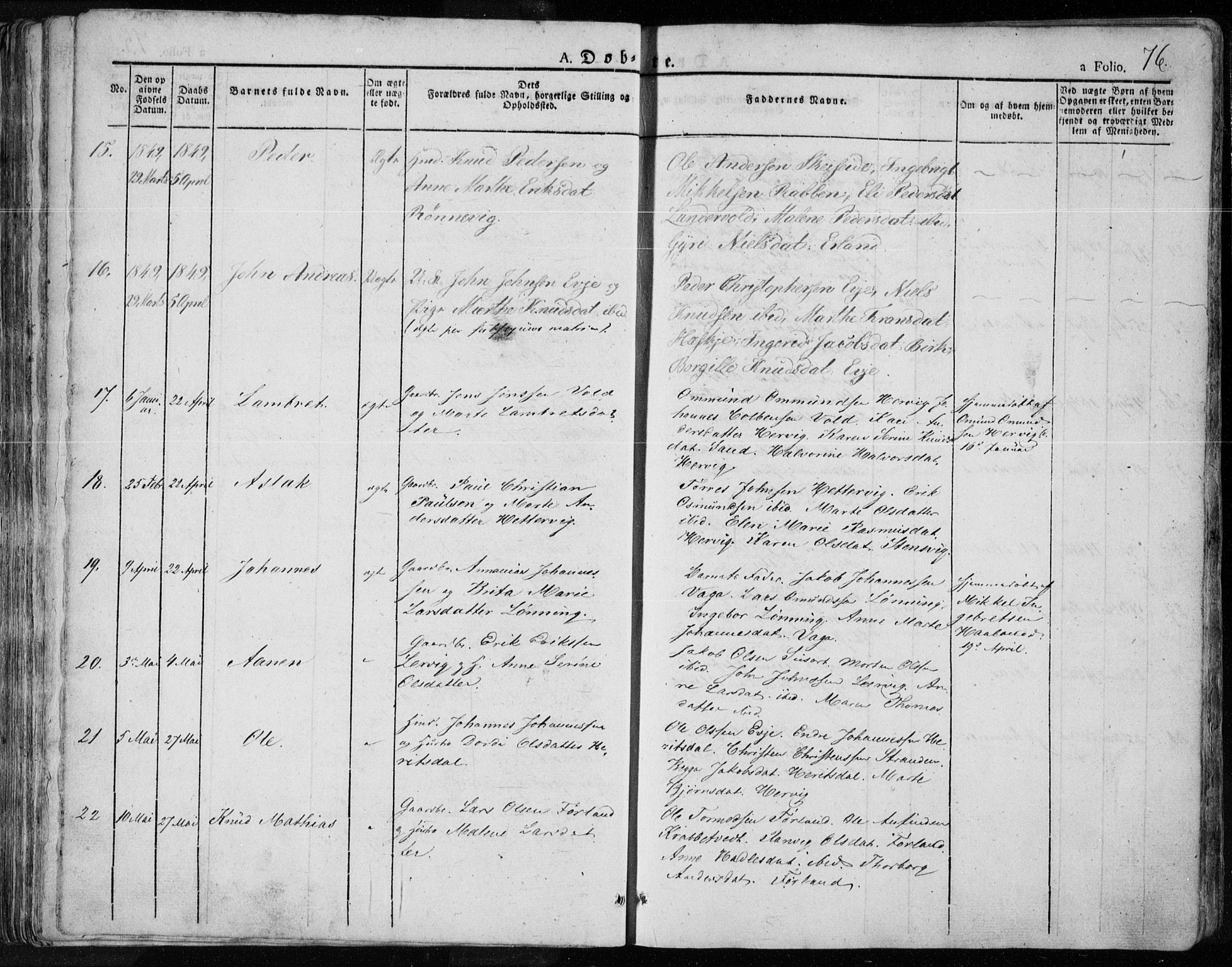 Tysvær sokneprestkontor, AV/SAST-A -101864/H/Ha/Haa/L0001: Parish register (official) no. A 1.1, 1831-1856, p. 76