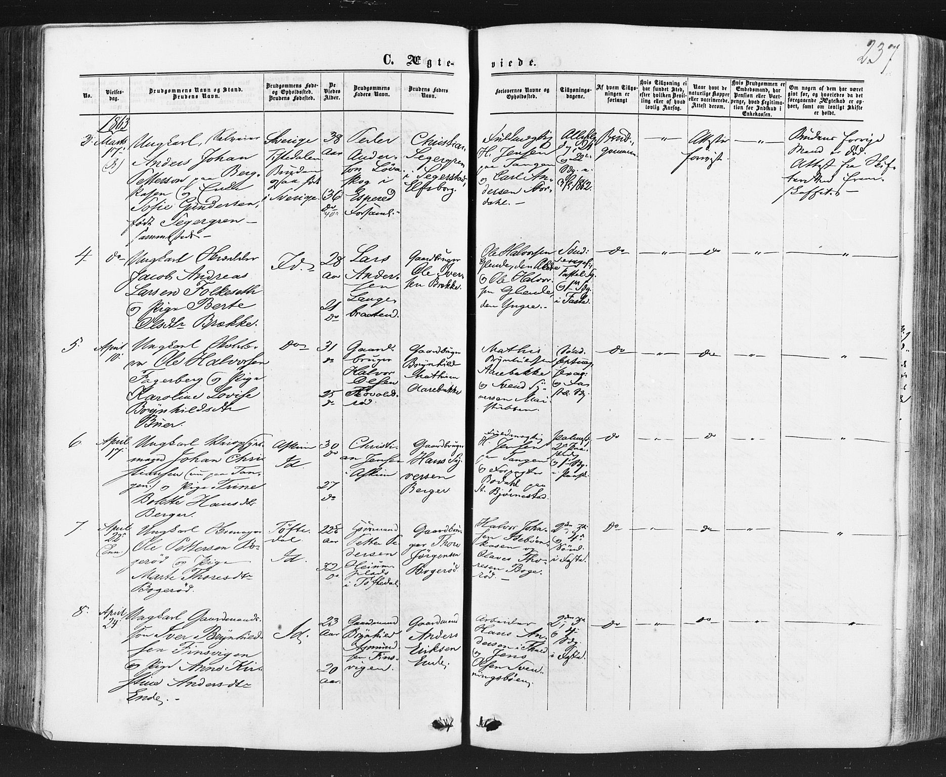 Idd prestekontor Kirkebøker, AV/SAO-A-10911/F/Fc/L0005: Parish register (official) no. III 5, 1861-1877, p. 237