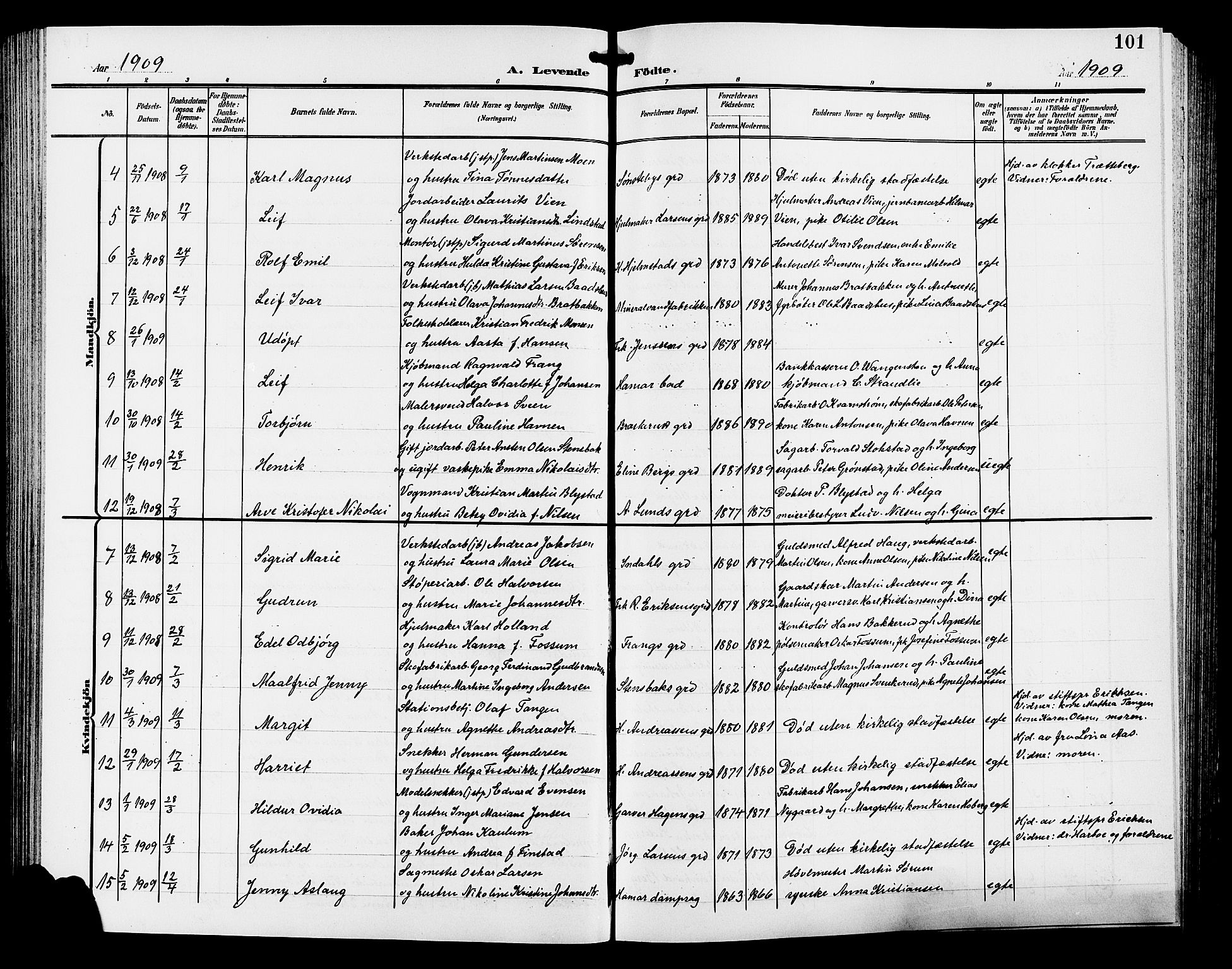 Hamar prestekontor, AV/SAH-DOMPH-002/H/Ha/Hab/L0001: Parish register (copy) no. 1, 1899-1914, p. 101