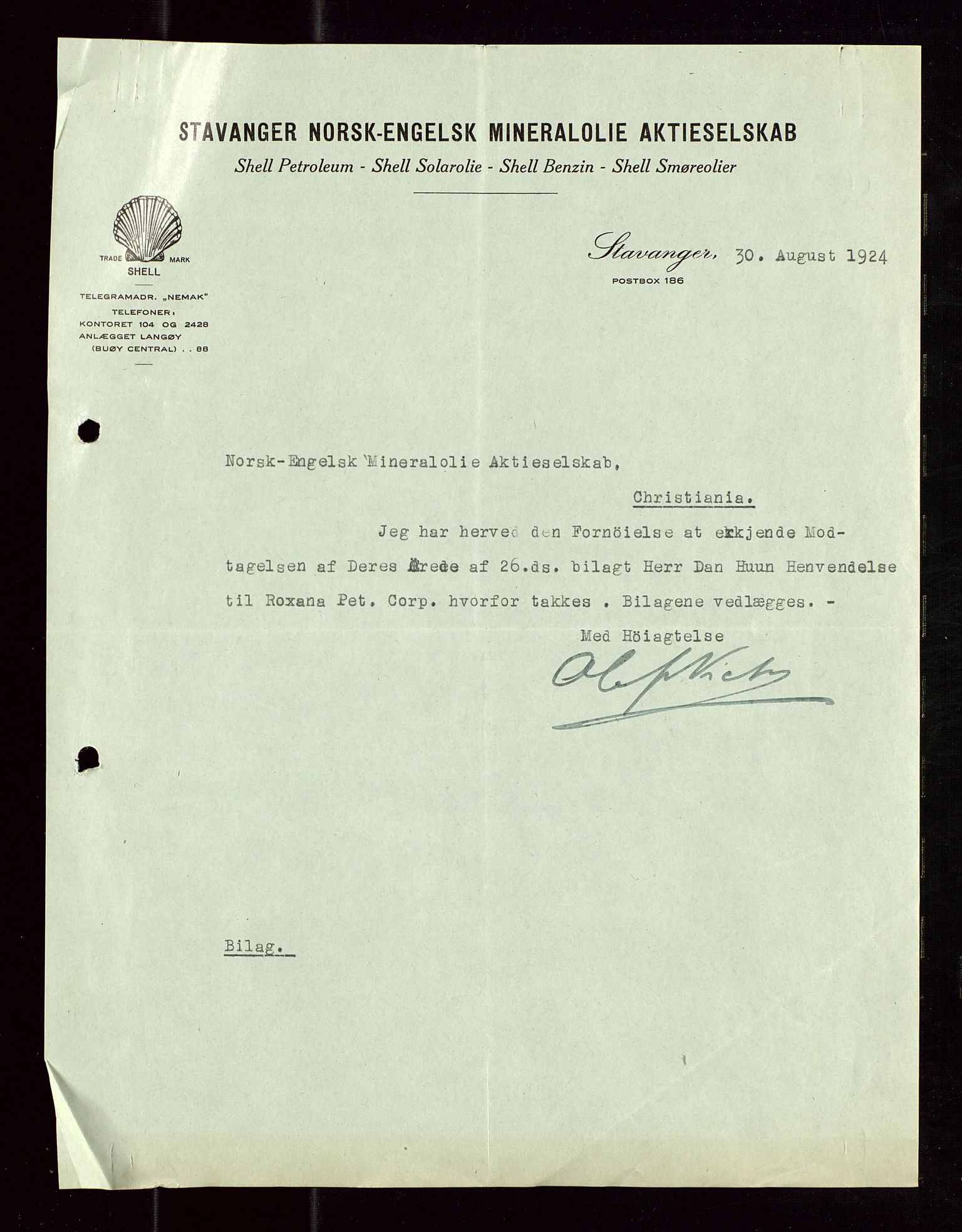 Pa 1521 - A/S Norske Shell, SAST/A-101915/E/Ea/Eaa/L0013: Sjefskorrespondanse, 1924, p. 232