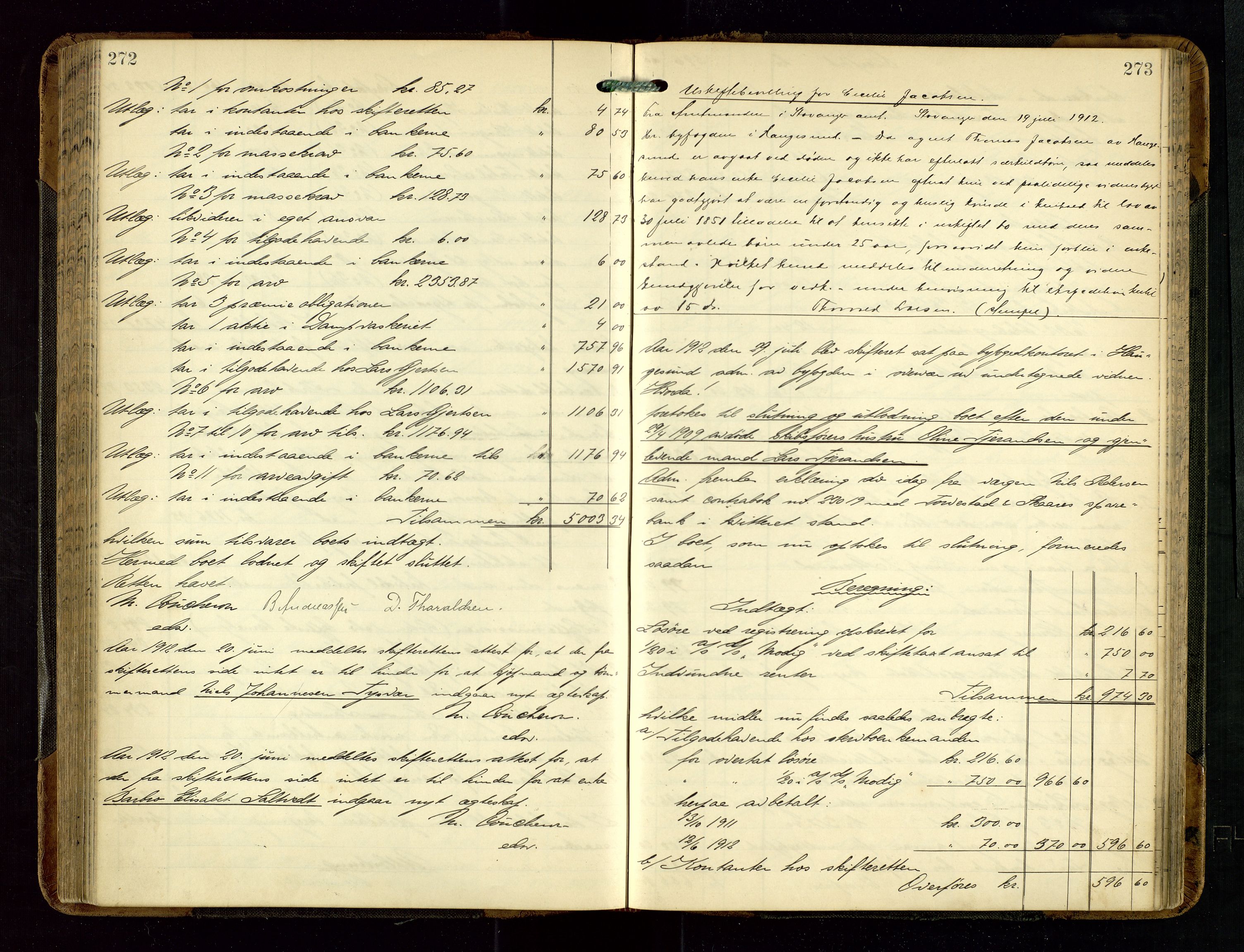 Haugesund tingrett, SAST/A-101415/01/IV/IVD/L0002: Skifteutlodningsprotokoll, med register, 1904-1915, p. 272-273